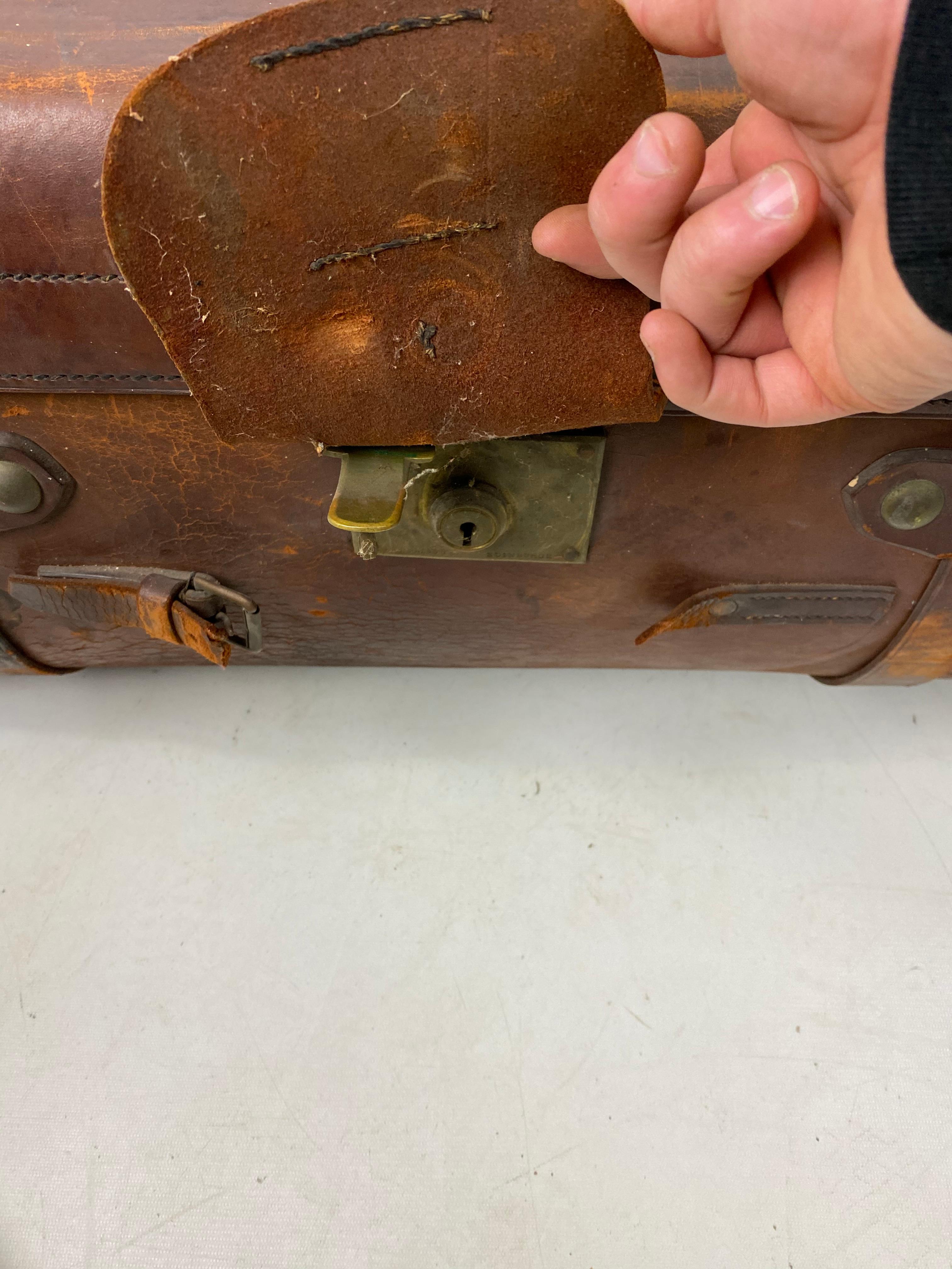 Late 19th Century Vintage Brown Leather Military Travel Trunk by R.W. Forsyth For Sale