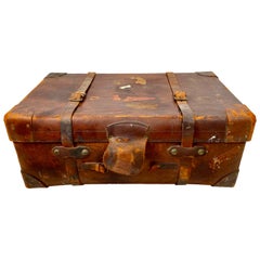 Antique Brown Leather Military Travel Trunk by R.W. Forsyth