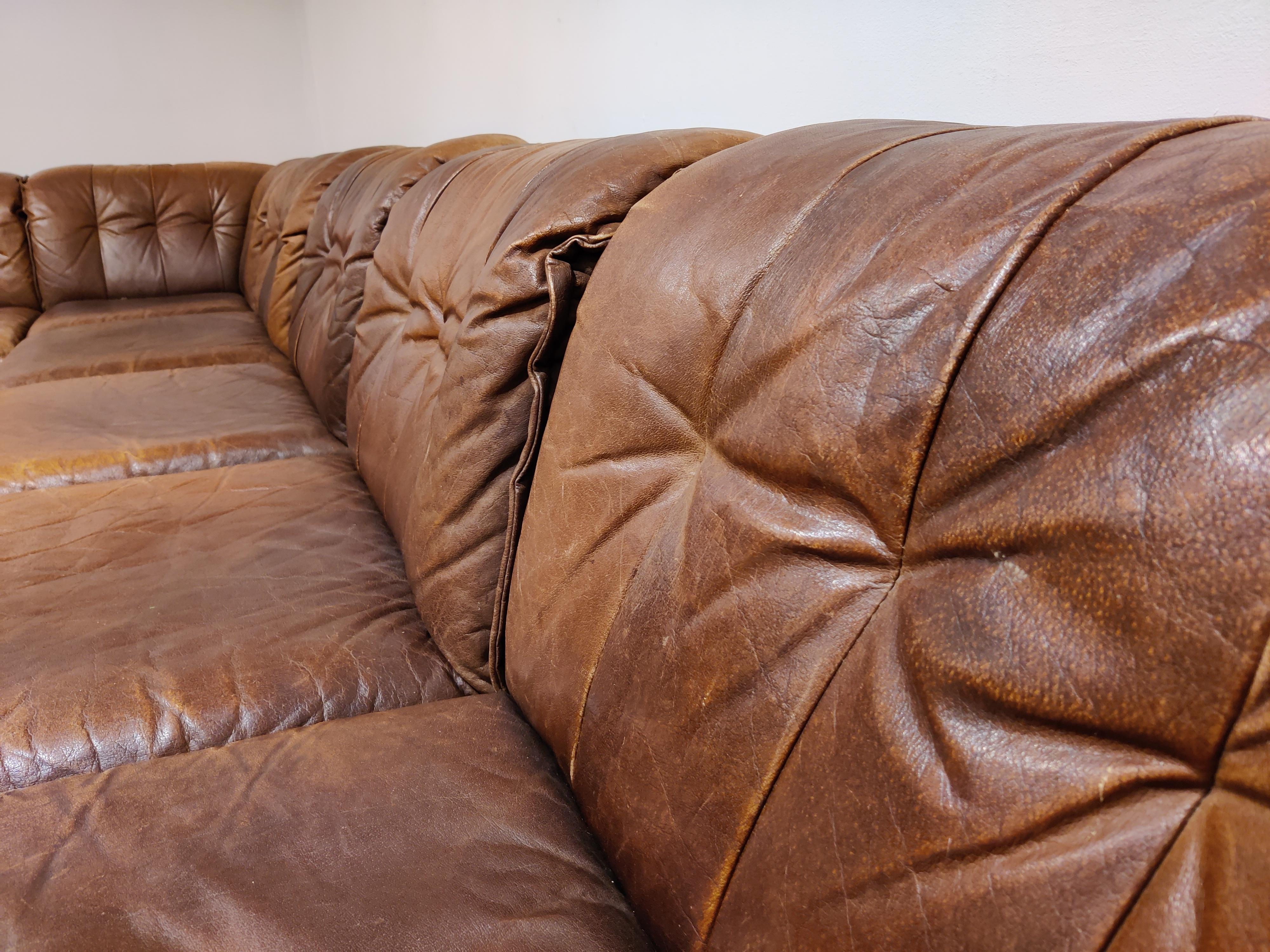 Vintage Brown Leather Modular Sofa, 1960s 1