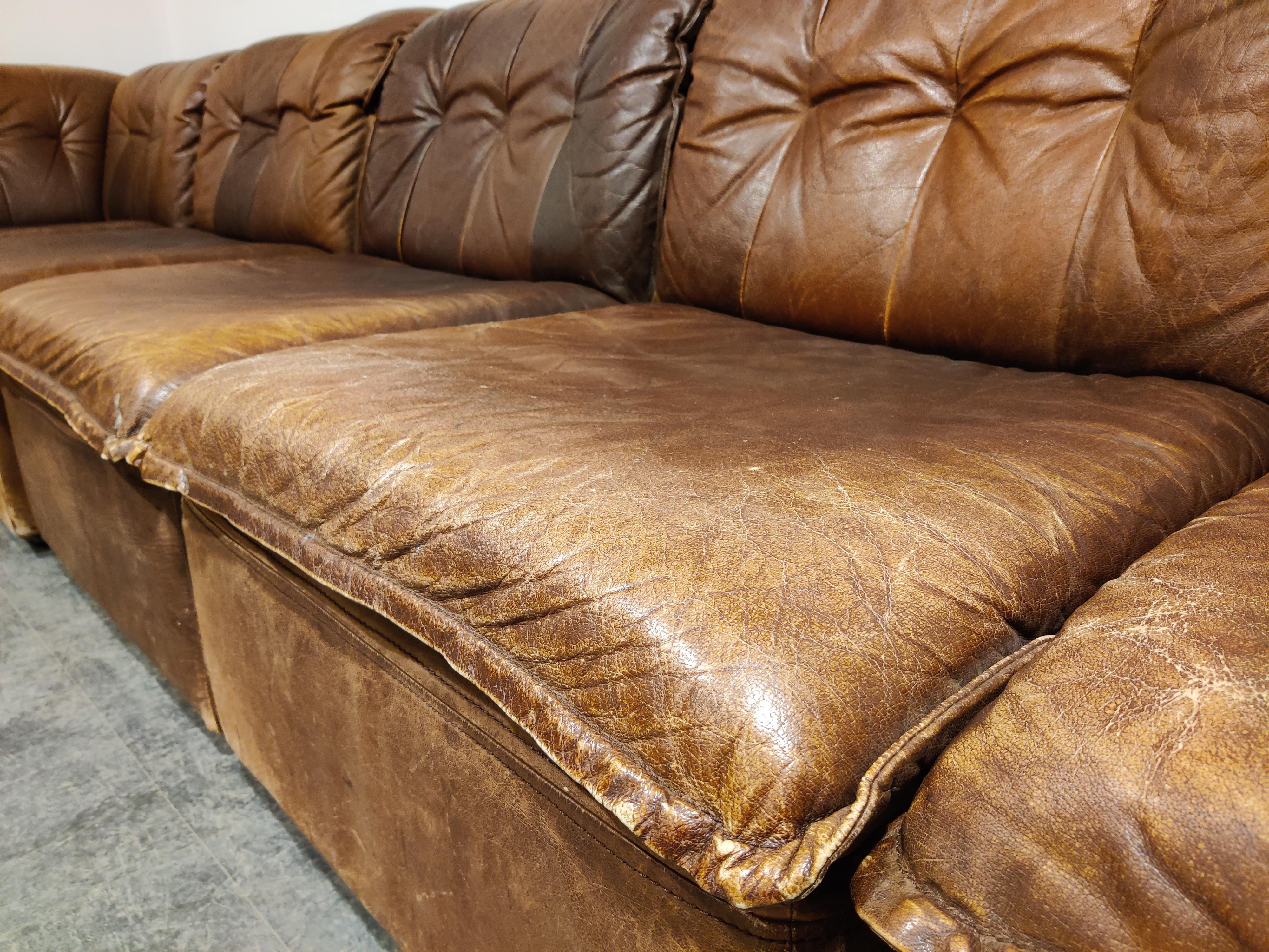 Vintage Brown Leather Modular Sofa, 1960s 2