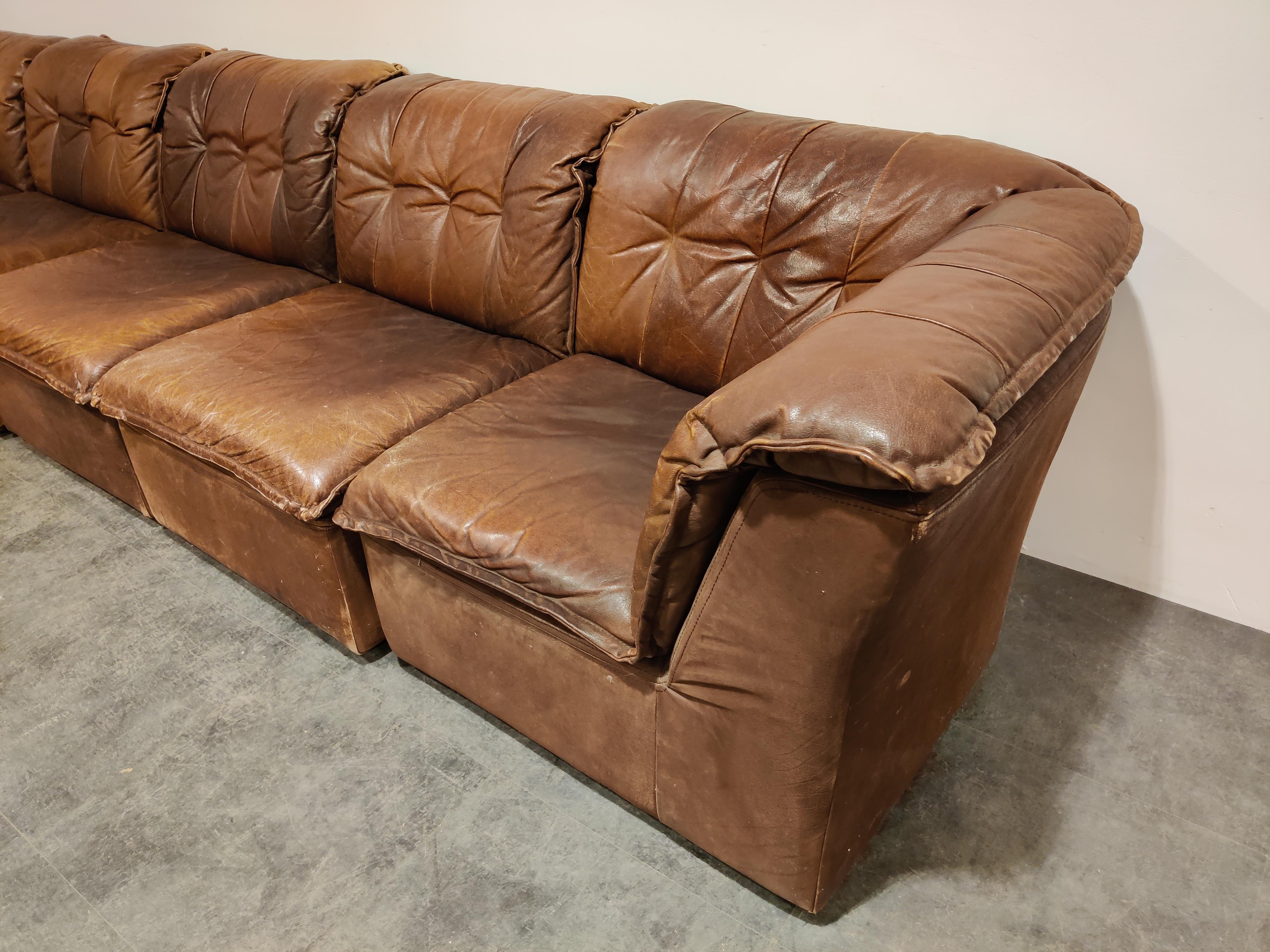 Vintage Brown Leather Modular Sofa, 1960s 3