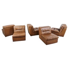 Vintage Brown Leather Modular Sofa, 1970s 