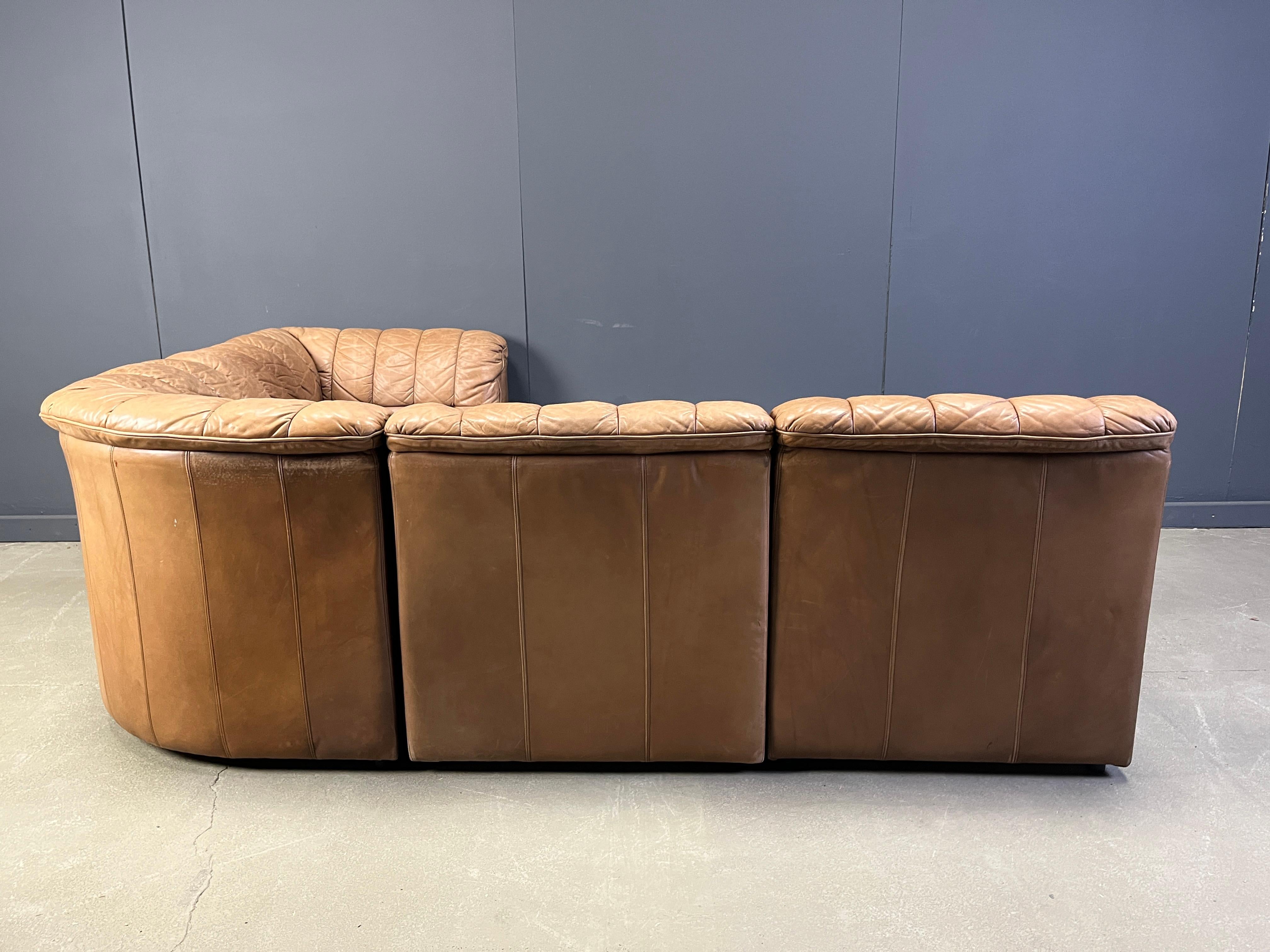 Vintage Braunes Ledersofa in Modulbauweise von Laauser, 1960er Jahre im Angebot 4
