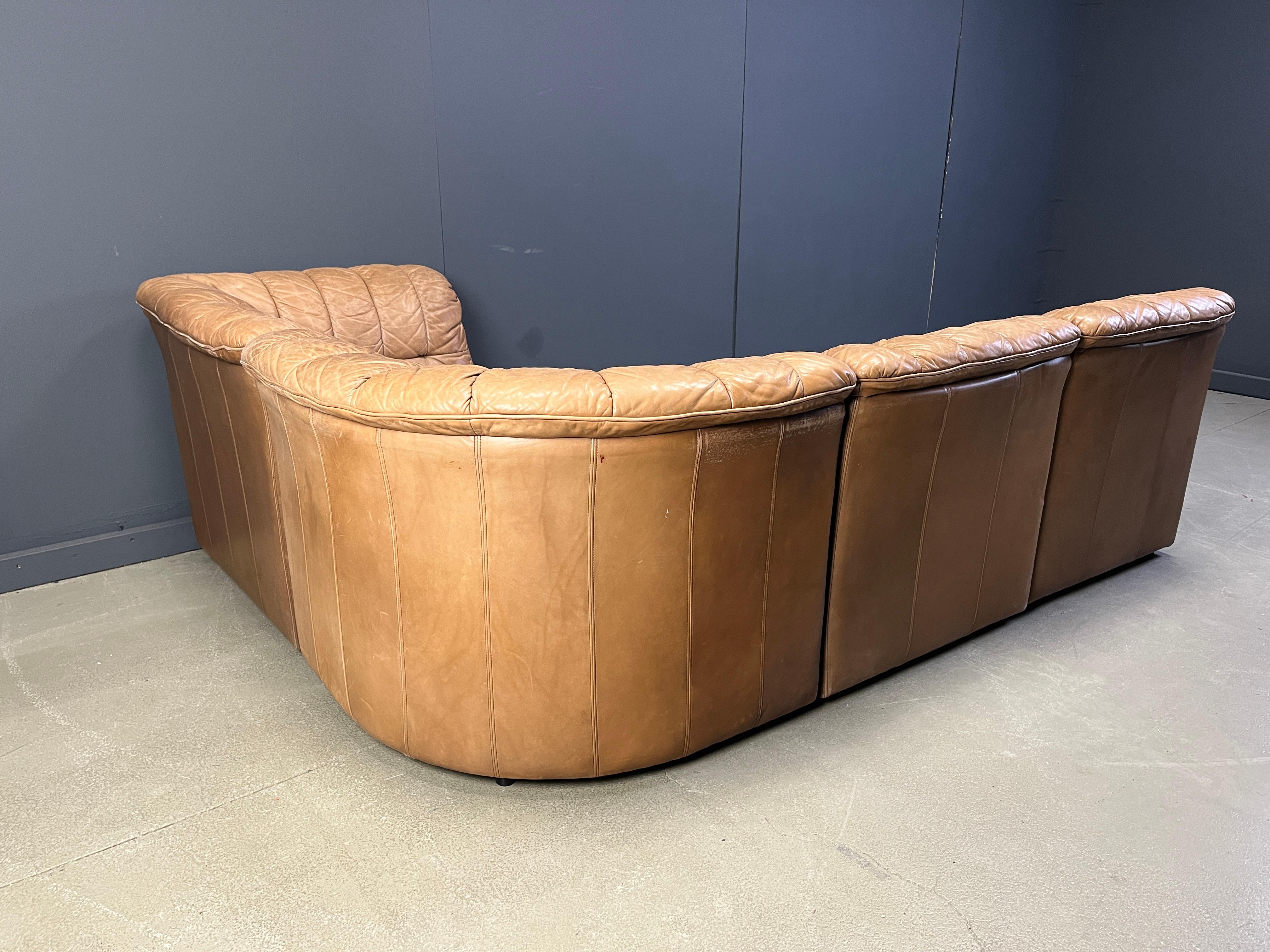 Vintage Braunes Ledersofa in Modulbauweise von Laauser, 1960er Jahre im Angebot 5