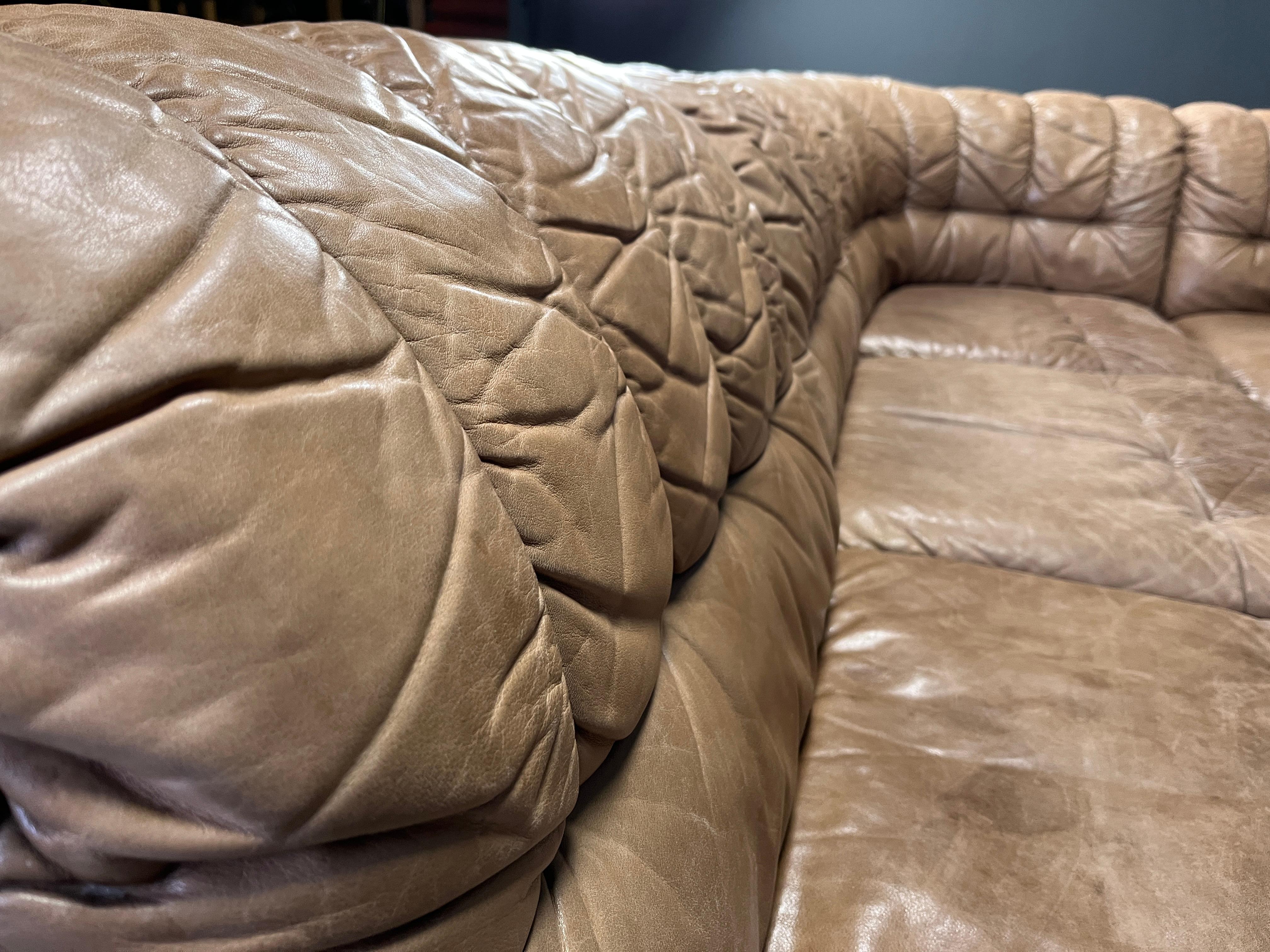 Vintage Braunes Ledersofa in Modulbauweise von Laauser, 1960er Jahre im Angebot 6