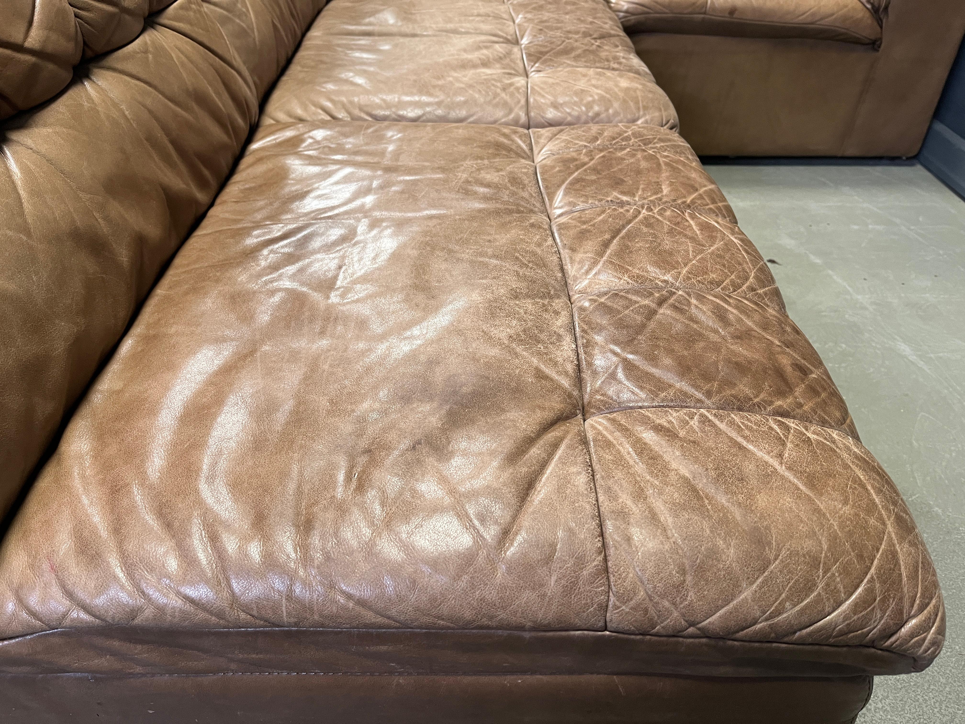 Vintage Braunes Ledersofa in Modulbauweise von Laauser, 1960er Jahre im Angebot 7