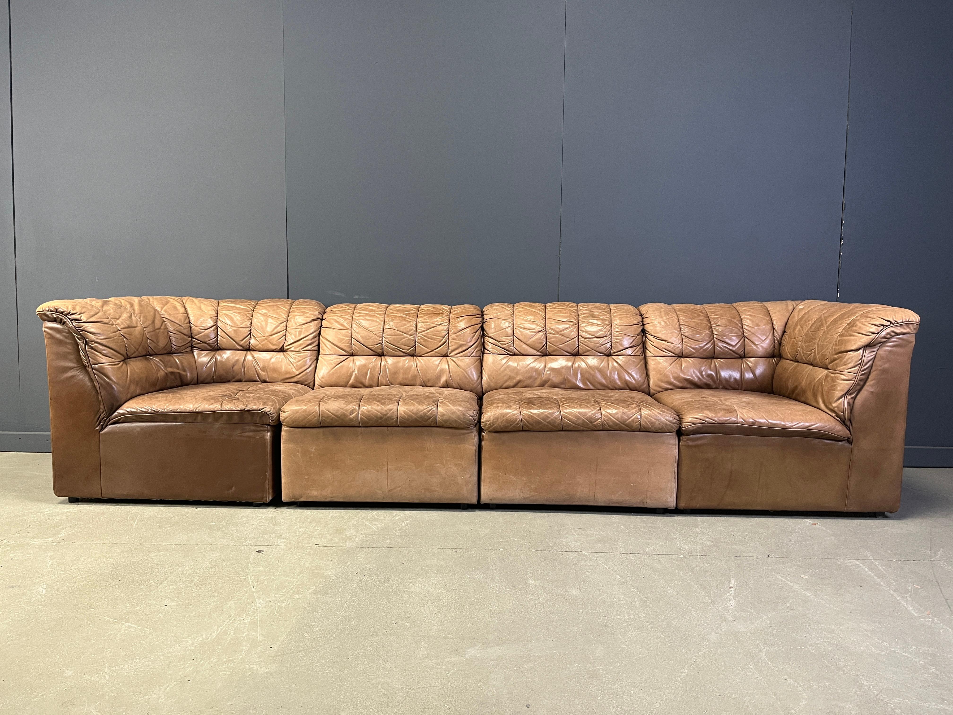 Vintage Braunes Ledersofa in Modulbauweise von Laauser, 1960er Jahre (Deutsch) im Angebot