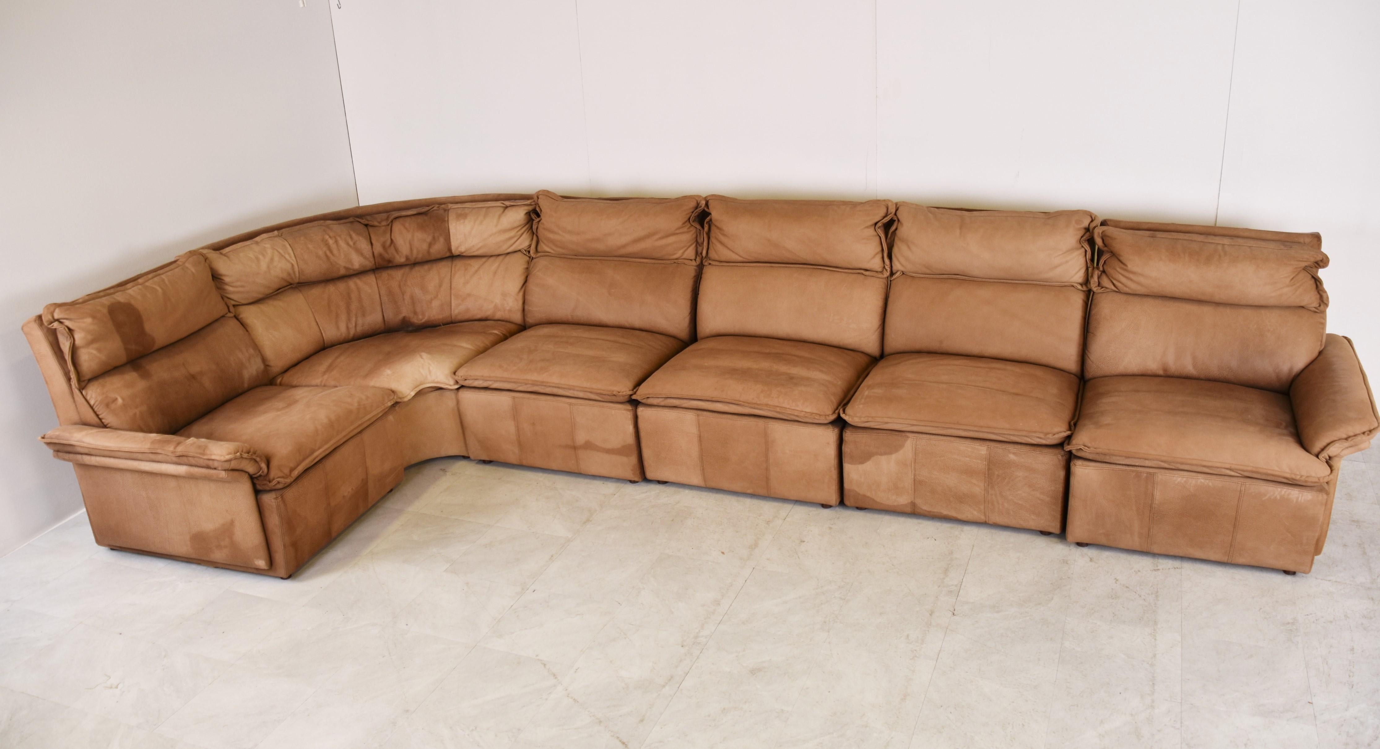 brown leather modular sectional