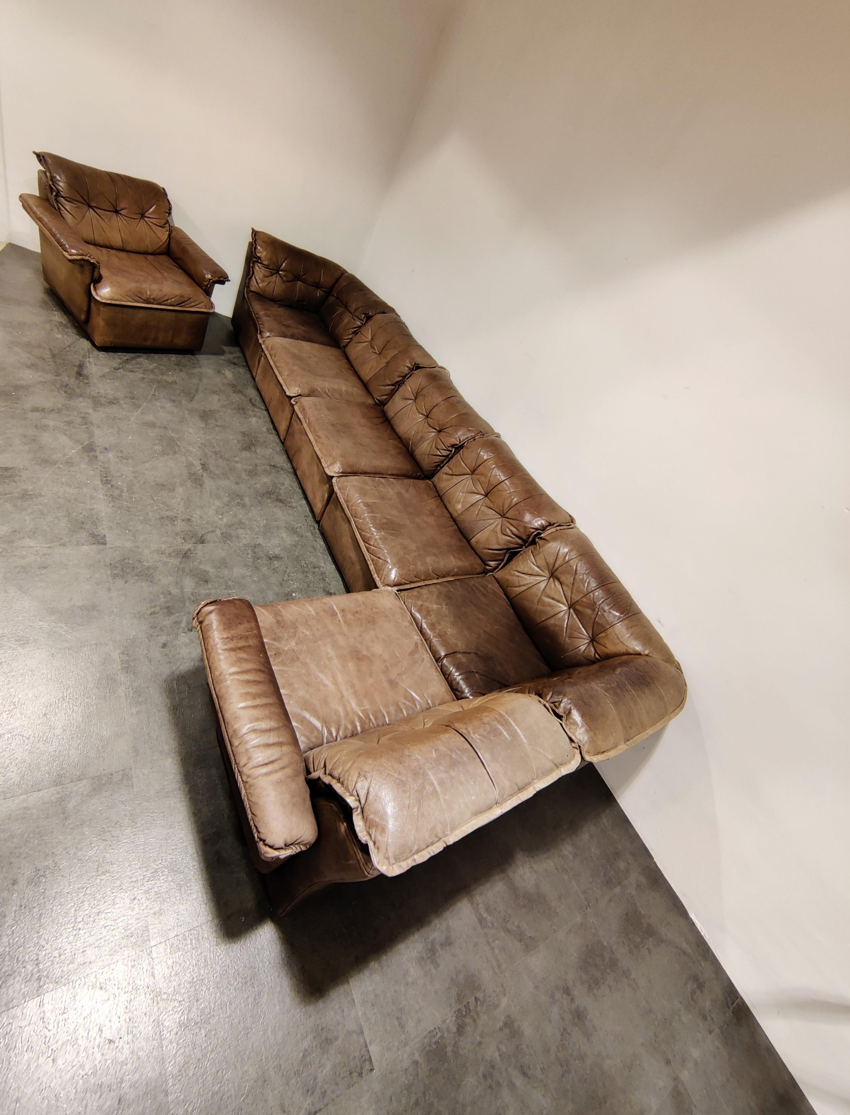 Mid-Century Modern Vintage Brown Leather Modular Sofa by Laauser, 1960s