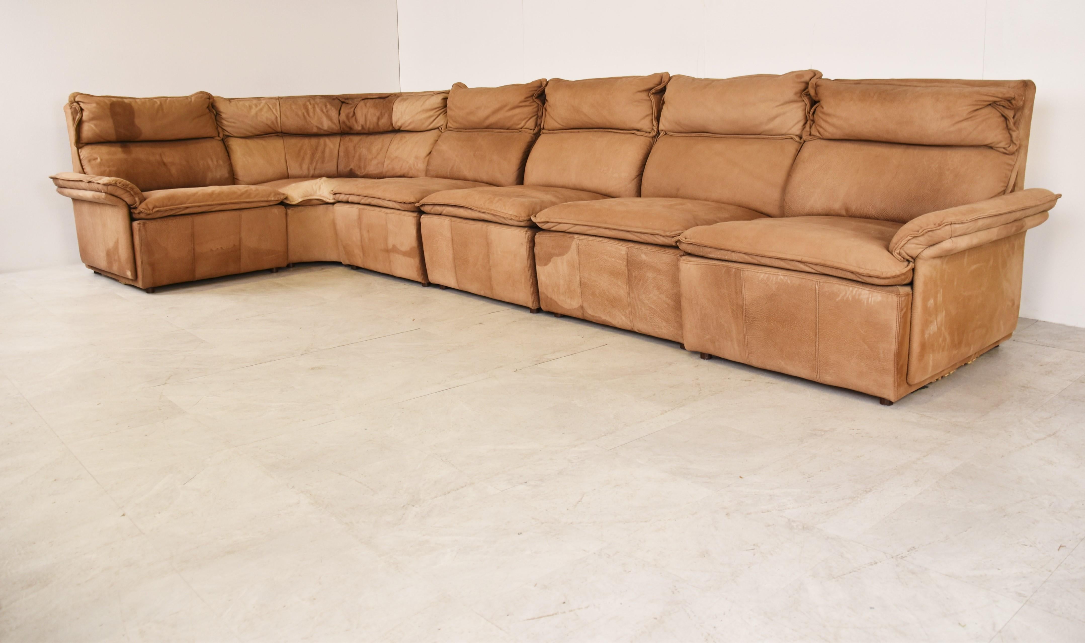 Mid-Century Modern Vintage Brown Leather Modular Sofa by Laauser, 1960s For Sale
