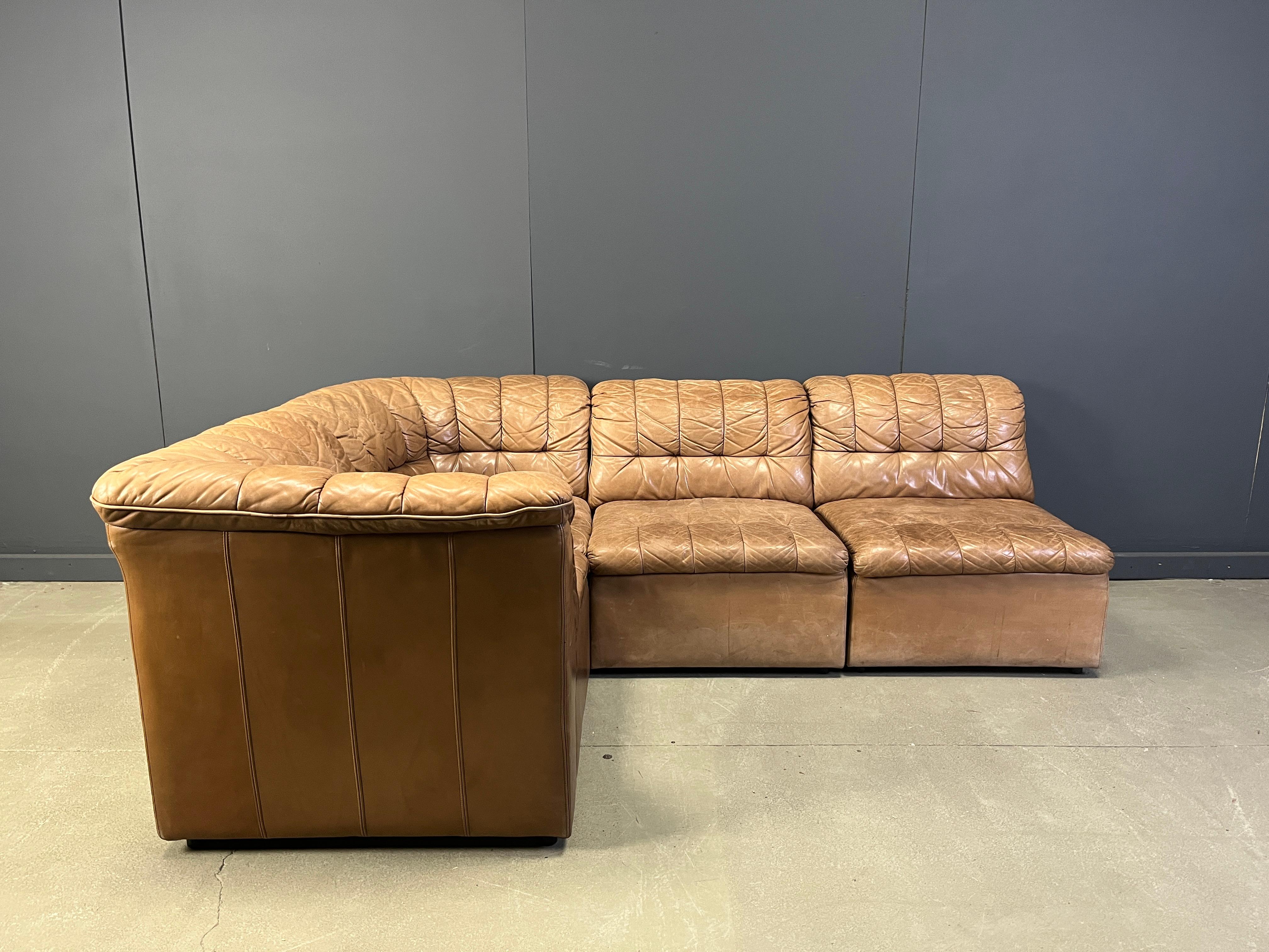 Vintage Braunes Ledersofa in Modulbauweise von Laauser, 1960er Jahre (Mitte des 20. Jahrhunderts) im Angebot