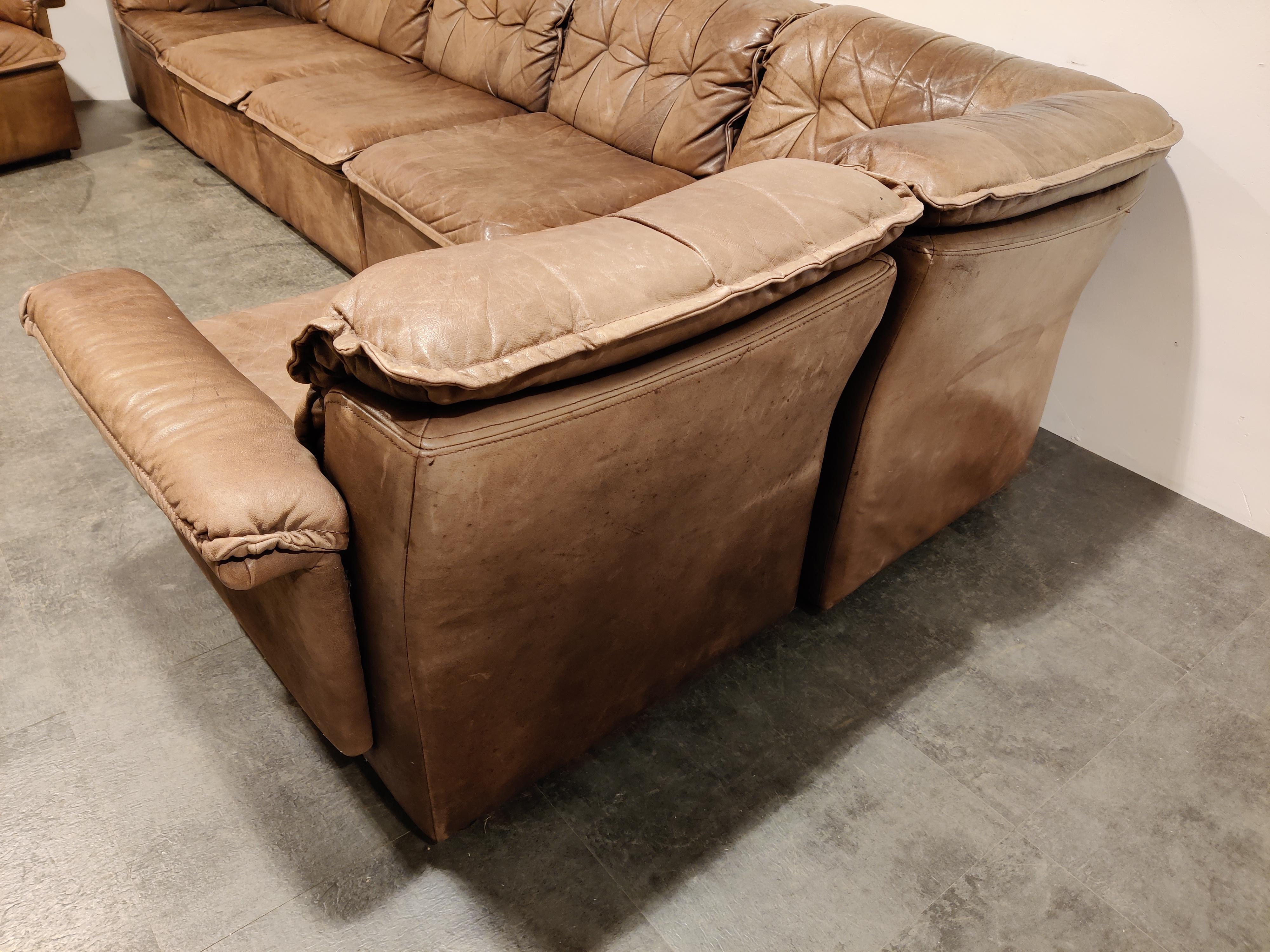 German Vintage Brown Leather Modular Sofa by Laauser, 1960s