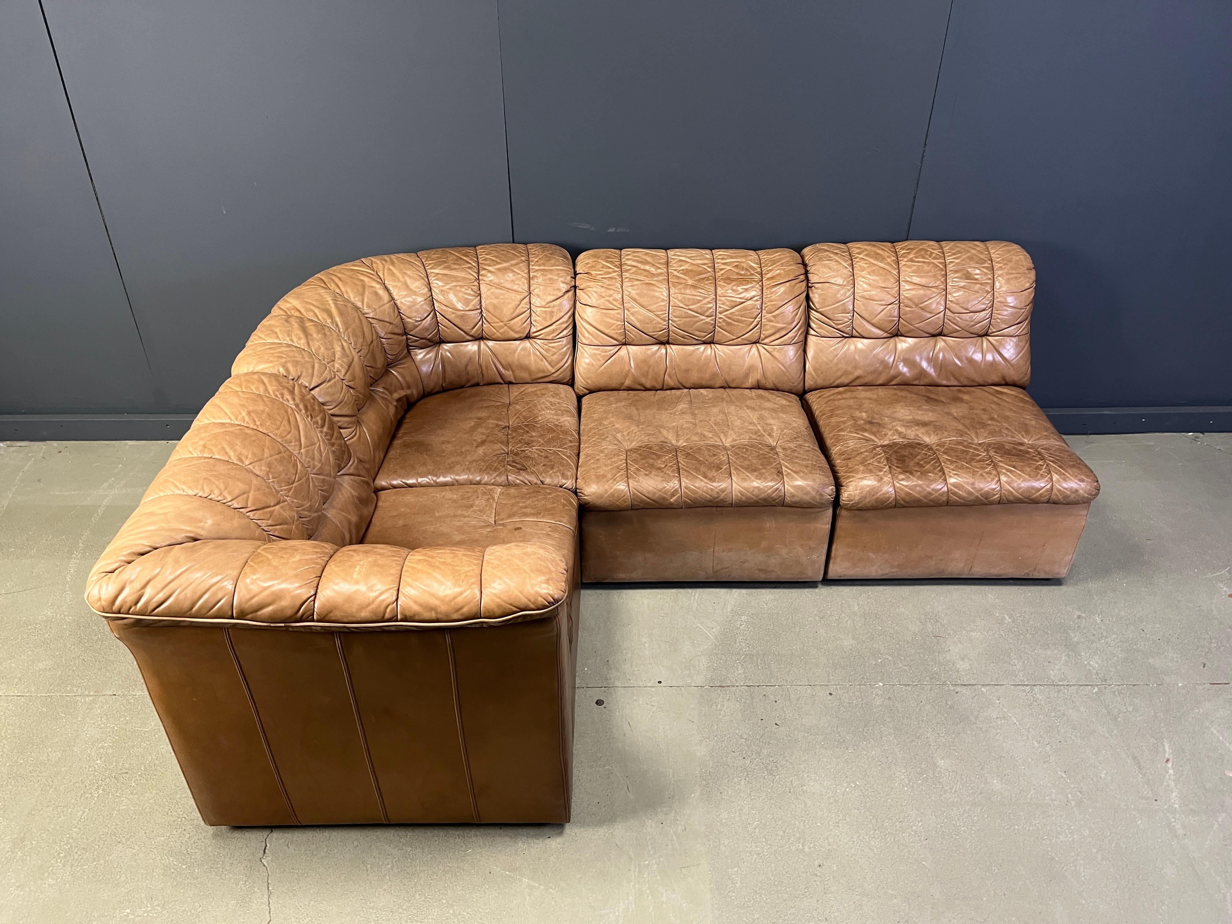 Vintage Braunes Ledersofa in Modulbauweise von Laauser, 1960er Jahre im Angebot 1