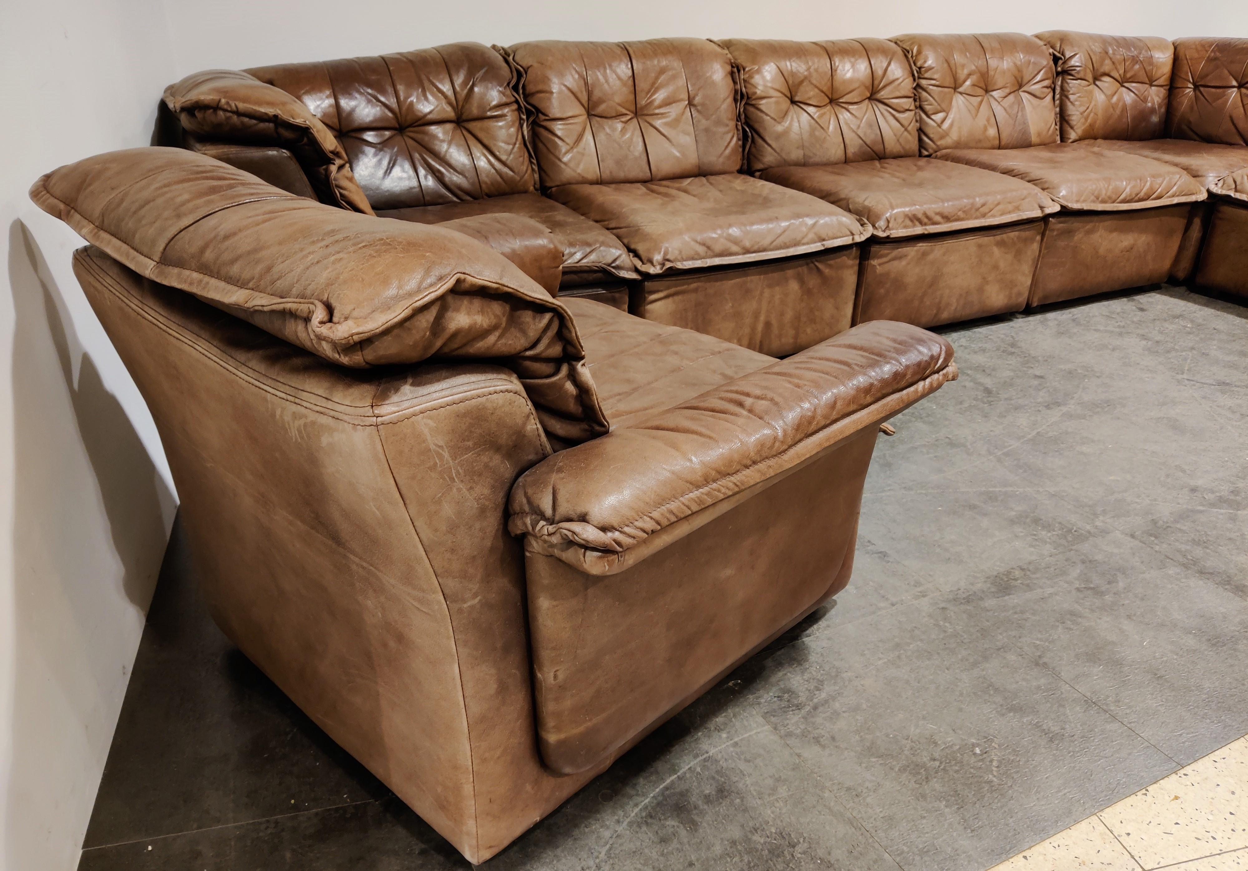 Vintage Brown Leather Modular Sofa by Laauser, 1960s In Good Condition In HEVERLEE, BE