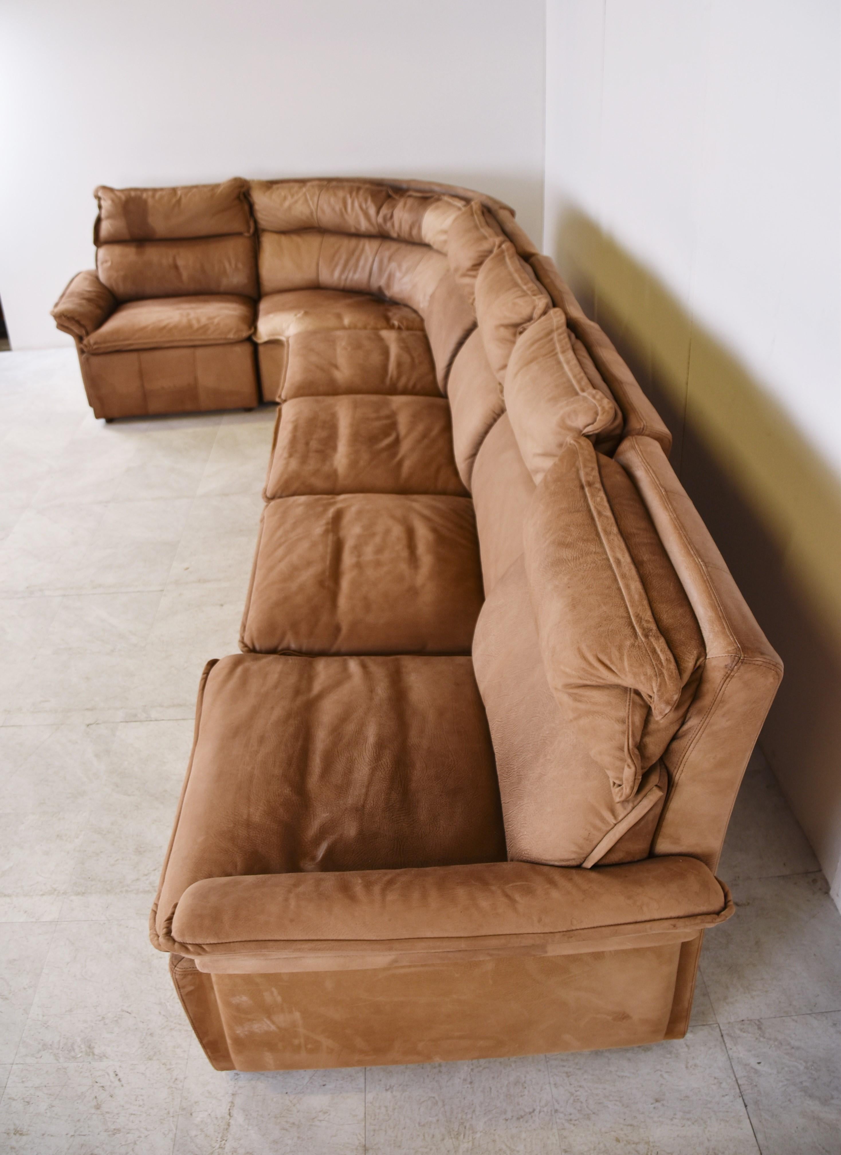 Vintage Brown Leather Modular Sofa by Laauser, 1960s In Good Condition For Sale In HEVERLEE, BE