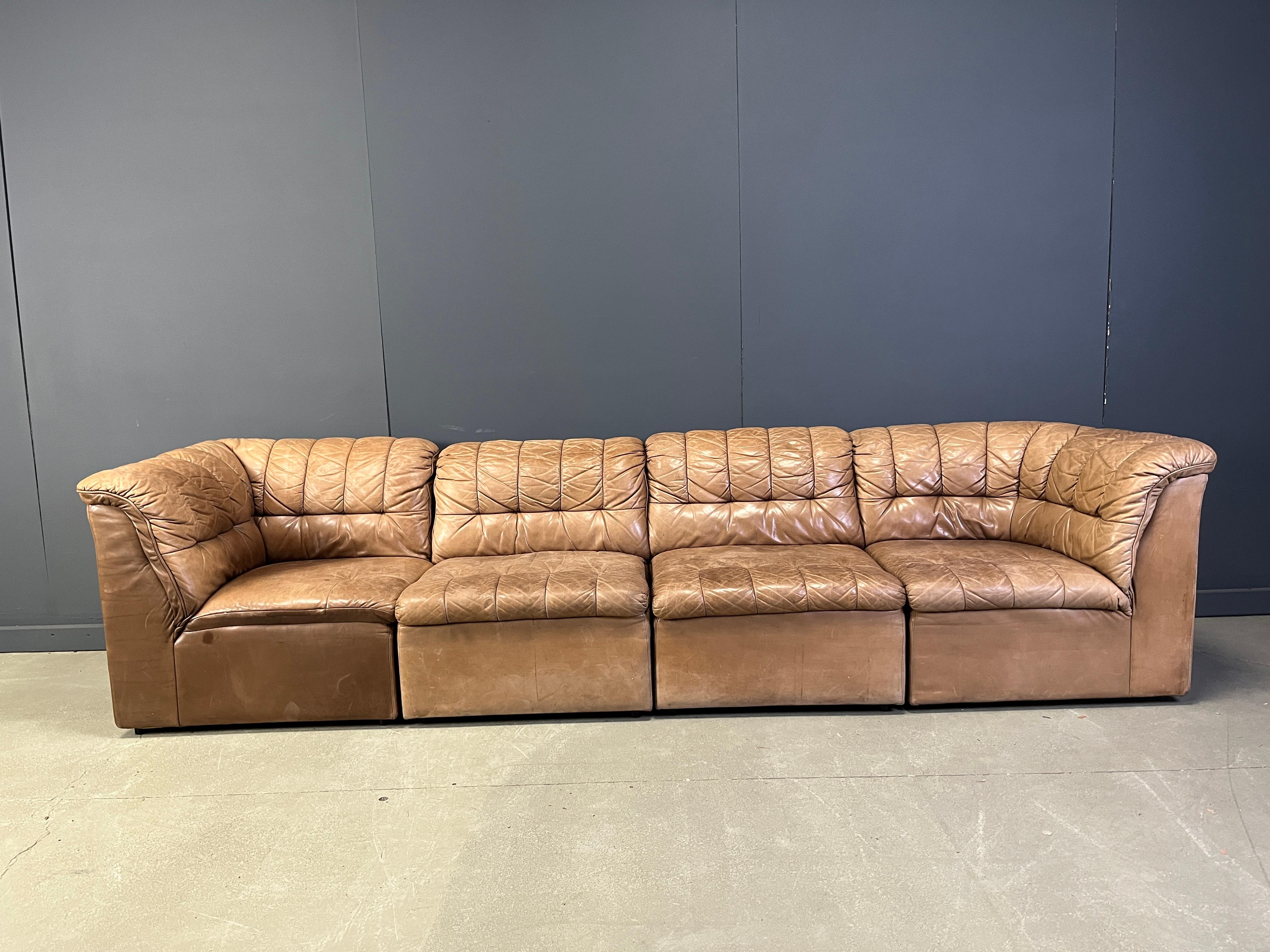 Vintage Braunes Ledersofa in Modulbauweise von Laauser, 1960er Jahre im Angebot 2