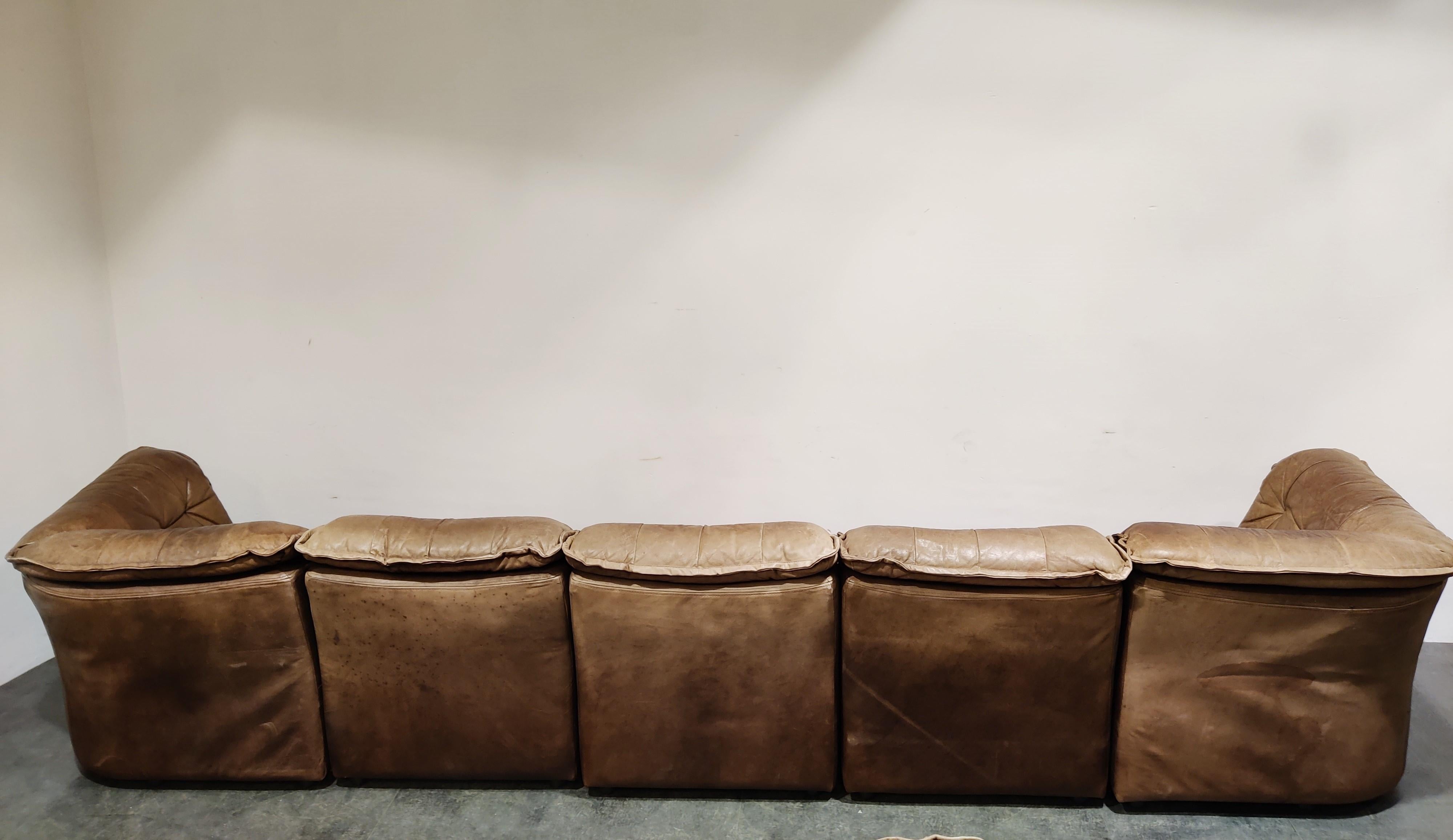 Mid-20th Century Vintage Brown Leather Modular Sofa by Laauser, 1960s