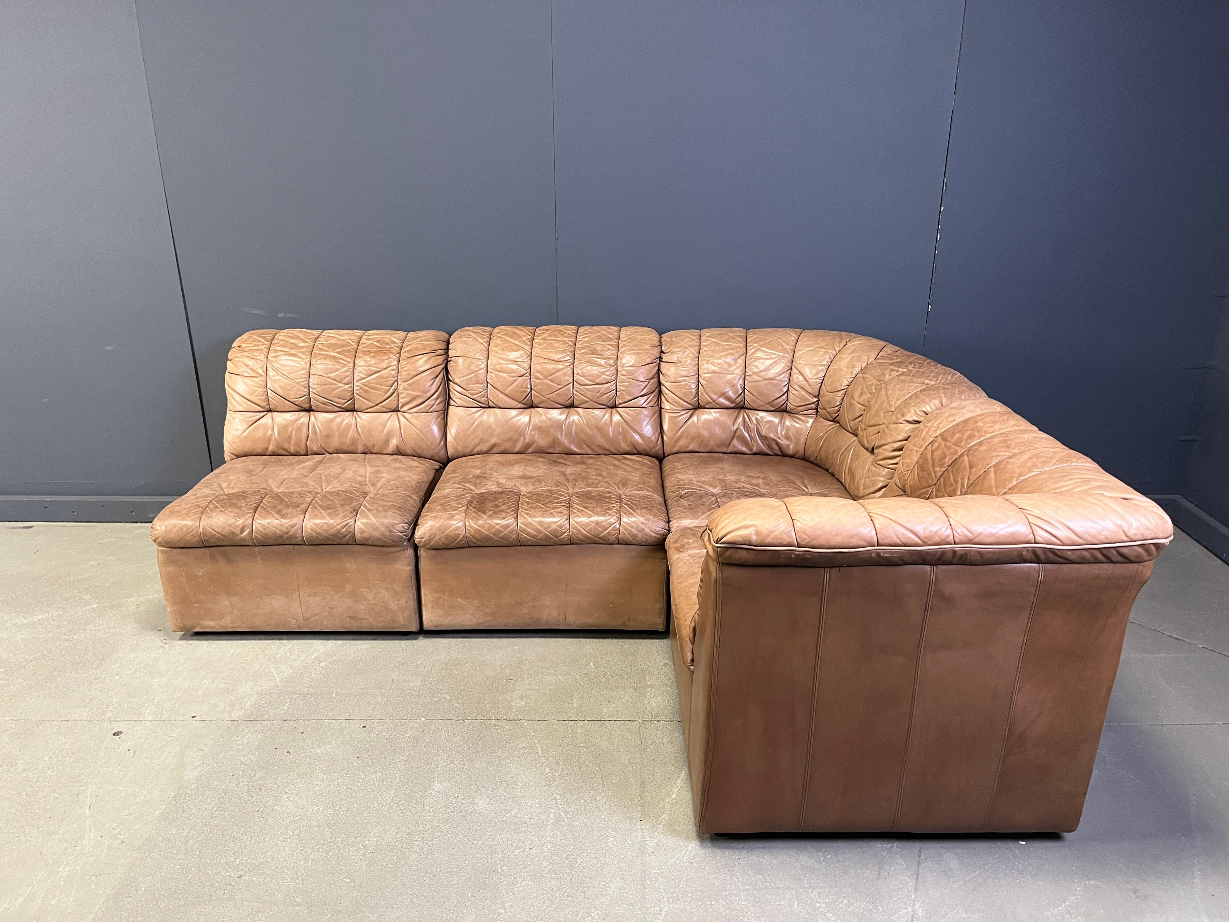 Vintage Braunes Ledersofa in Modulbauweise von Laauser, 1960er Jahre im Angebot 3