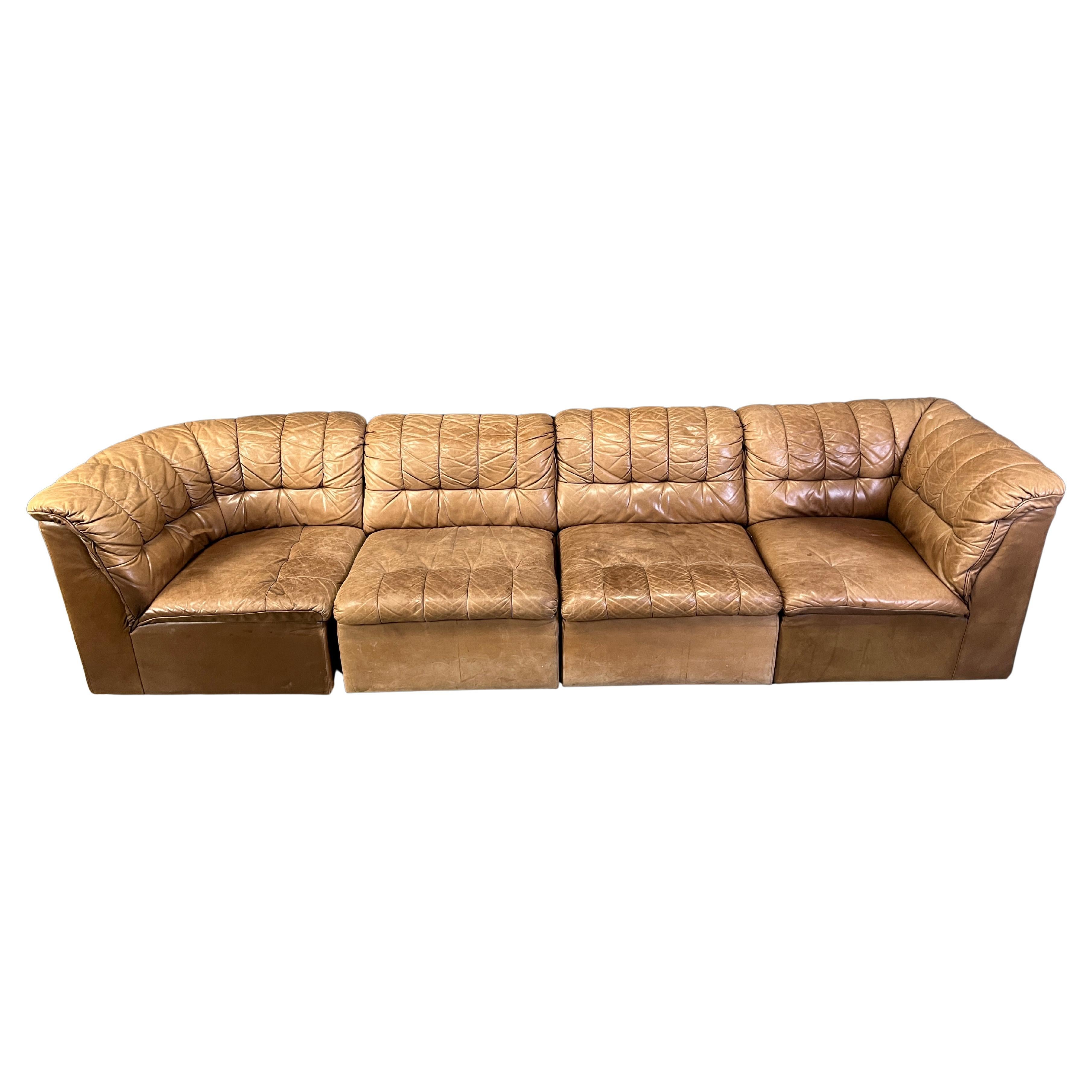 Vintage Braunes Ledersofa in Modulbauweise von Laauser, 1960er Jahre