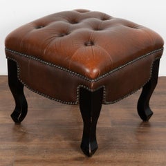 Vintage Brown Leather Ottoman Footstool, Denmark circa 1980