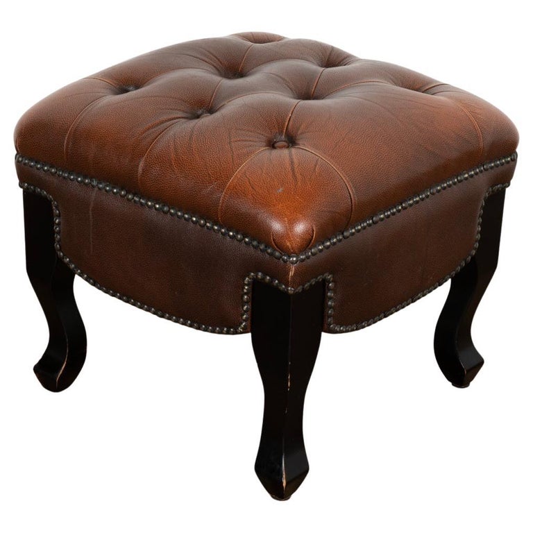 Vintage Brown Leather Ottoman Footstool, Denmark circa 1980 For Sale at 1stDibs