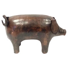 Vintage Brown Leather Pig Abercrombie & Fitch Footstool