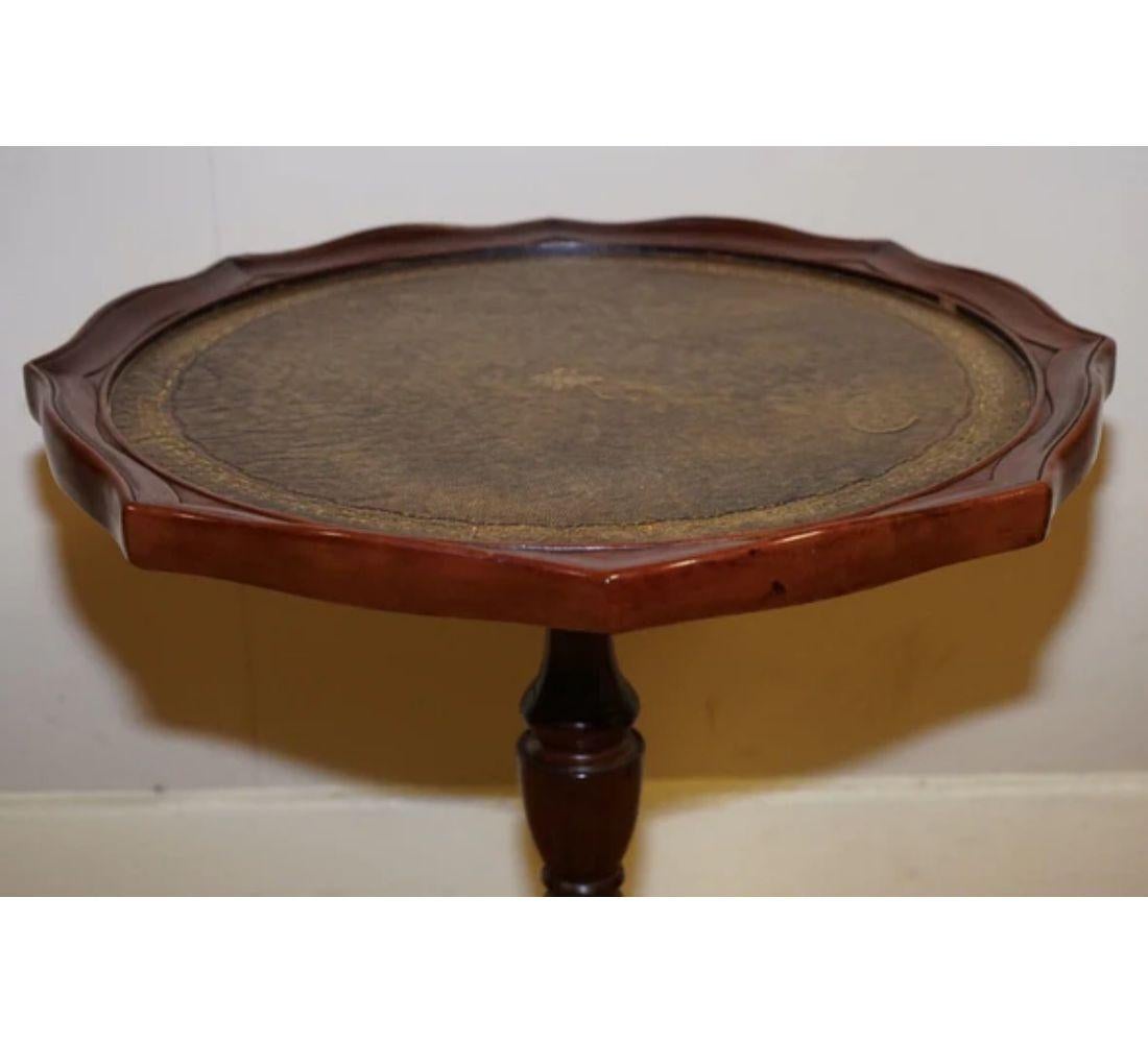 British Vintage Brown Leather Plant Wine Tripod Stand on Paw Feet with Castors For Sale
