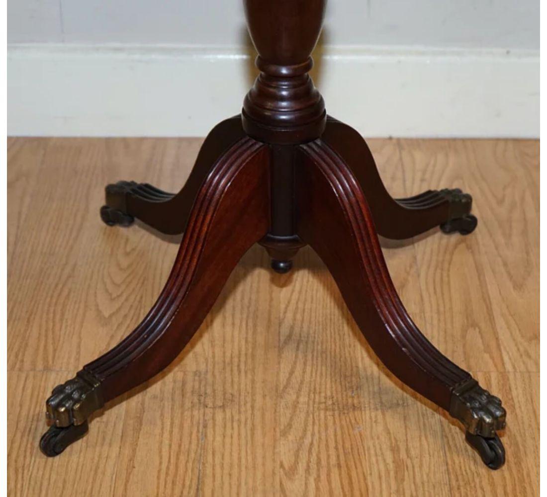 20th Century Vintage Brown Leather Plant Wine Tripod Stand on Paw Feet with Castors For Sale