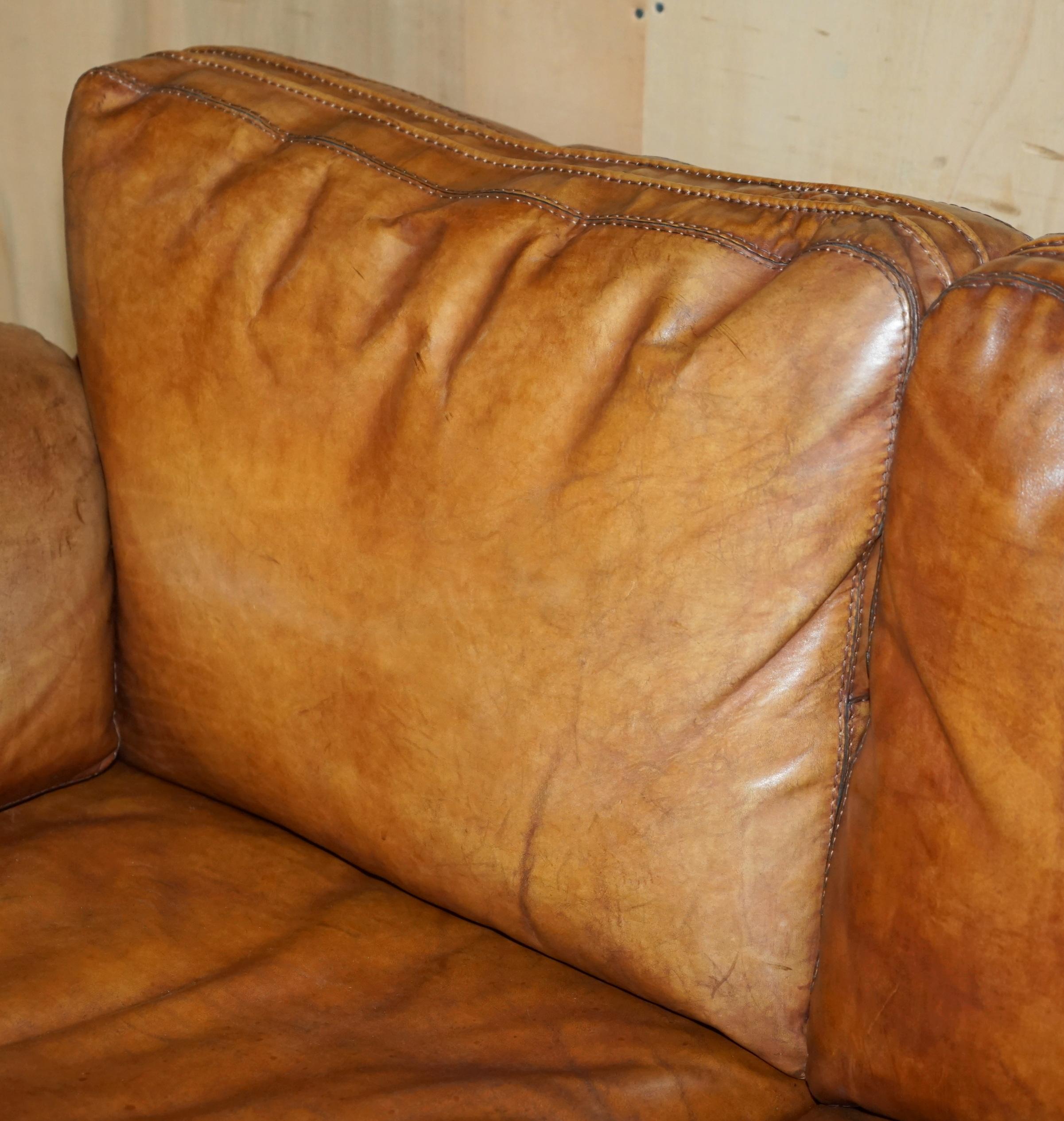 French ViNTAGE BROWN LEATHER ROCHE BOBOIS MID CENTURY MODERN CONTEMPORARY SOFA For Sale