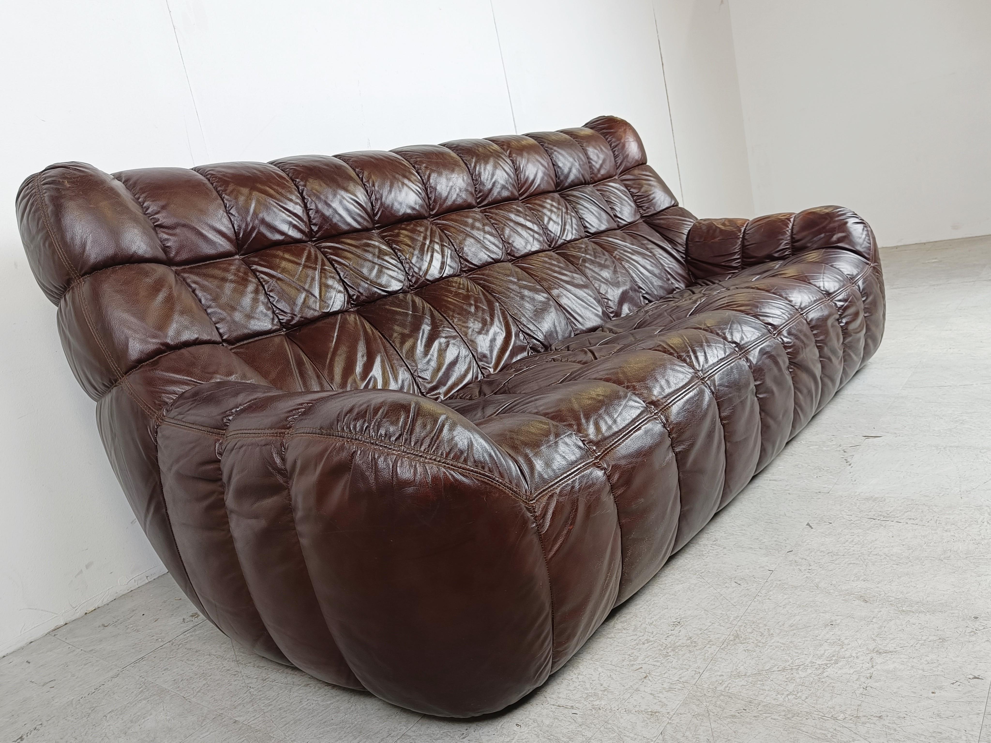 Vintage brown leather sofa, 1970s  3