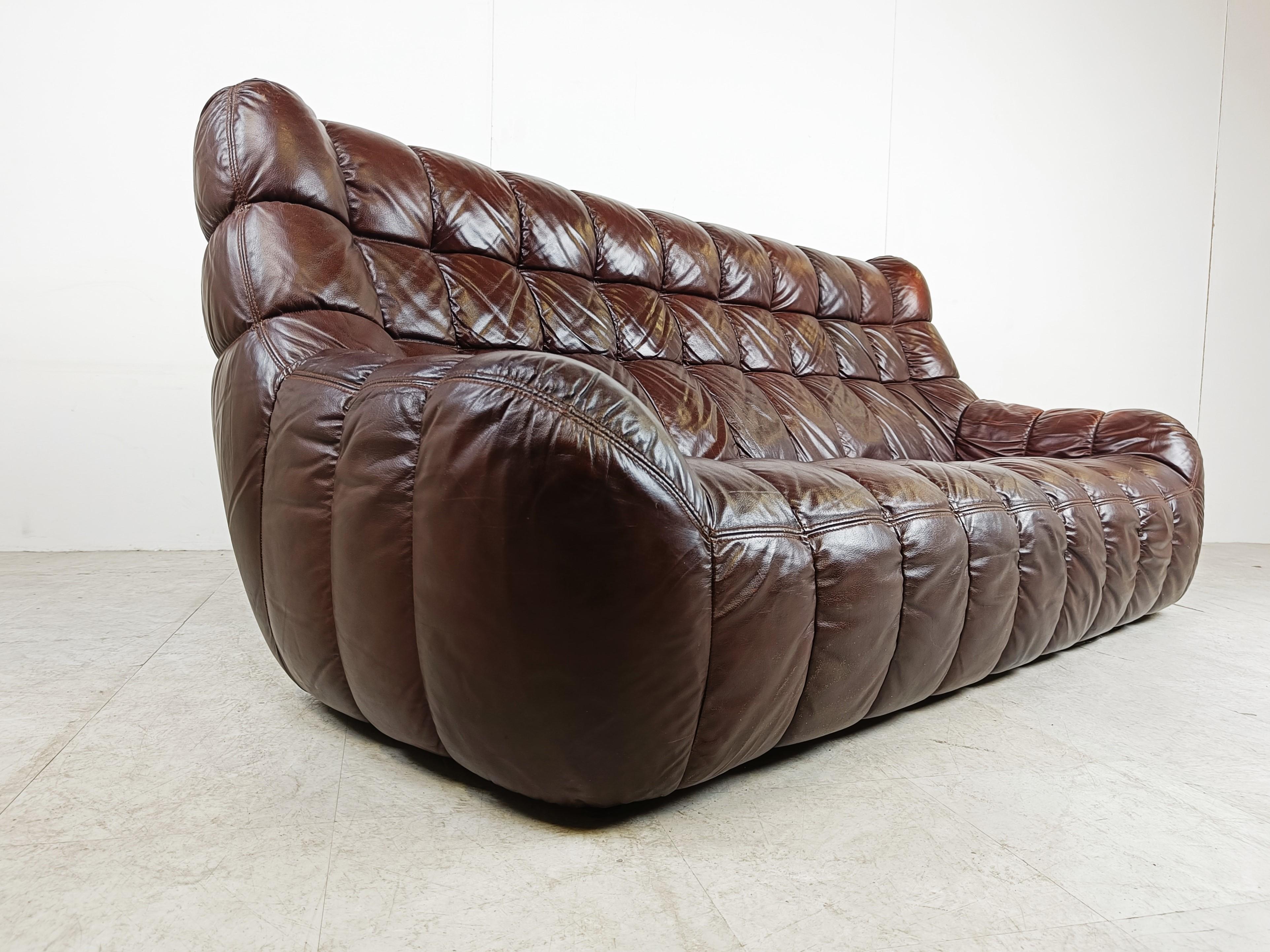 Vintage brown leather sofa, 1970s  4