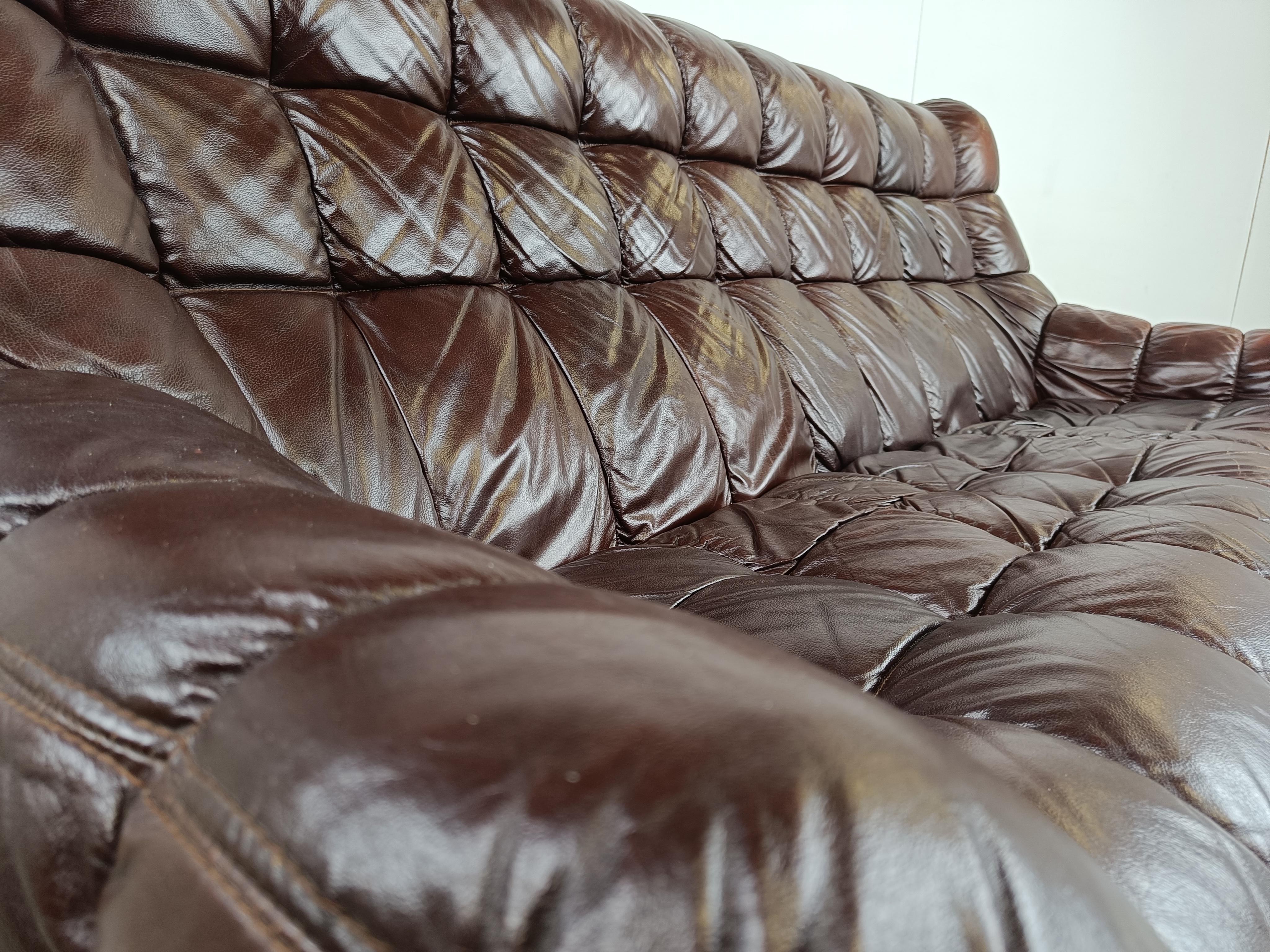 Vintage brown leather sofa, 1970s  5