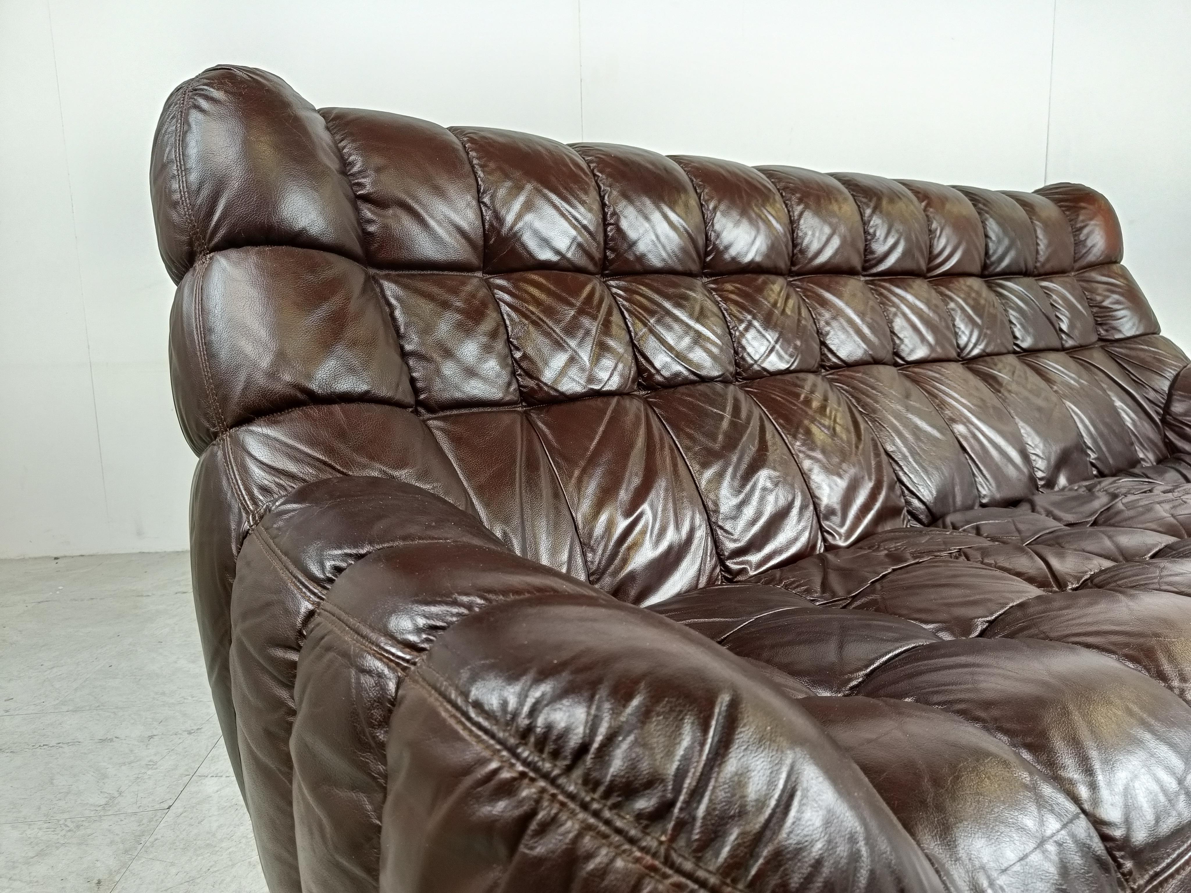 Vintage brown leather sofa, 1970s  6