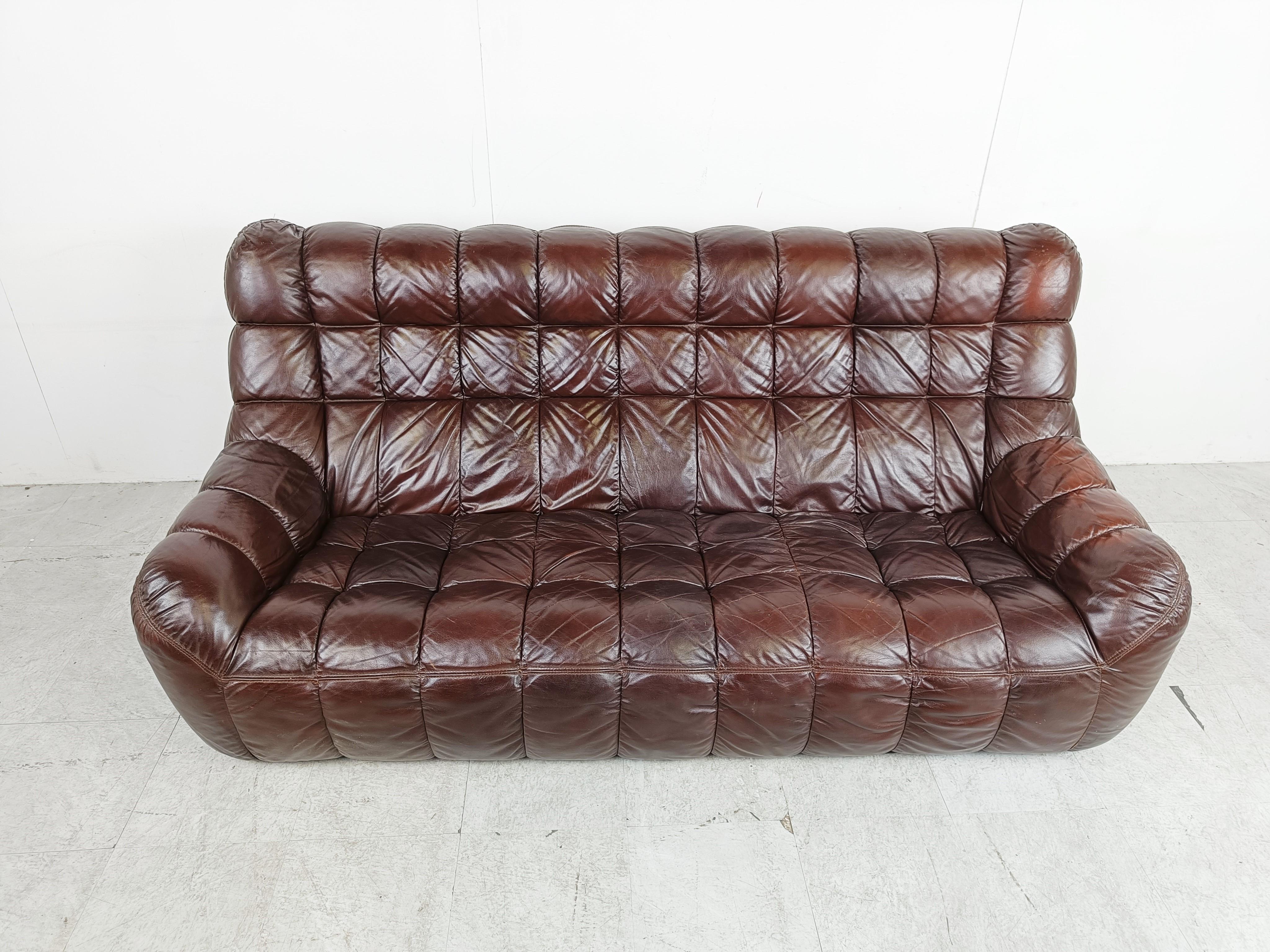 Mid-Century Modern Vintage brown leather sofa, 1970s 
