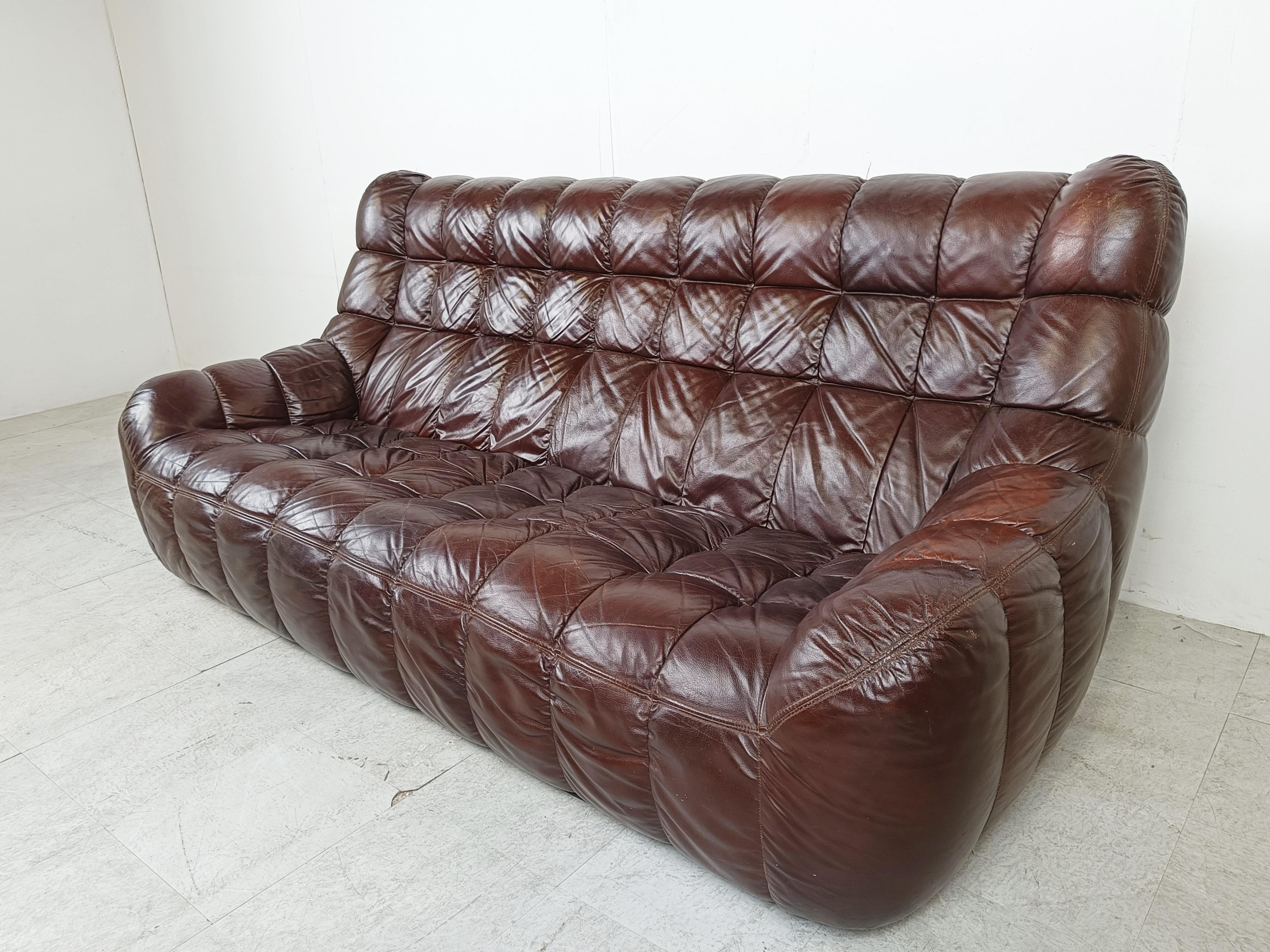 Vintage brown leather sofa, 1970s  1