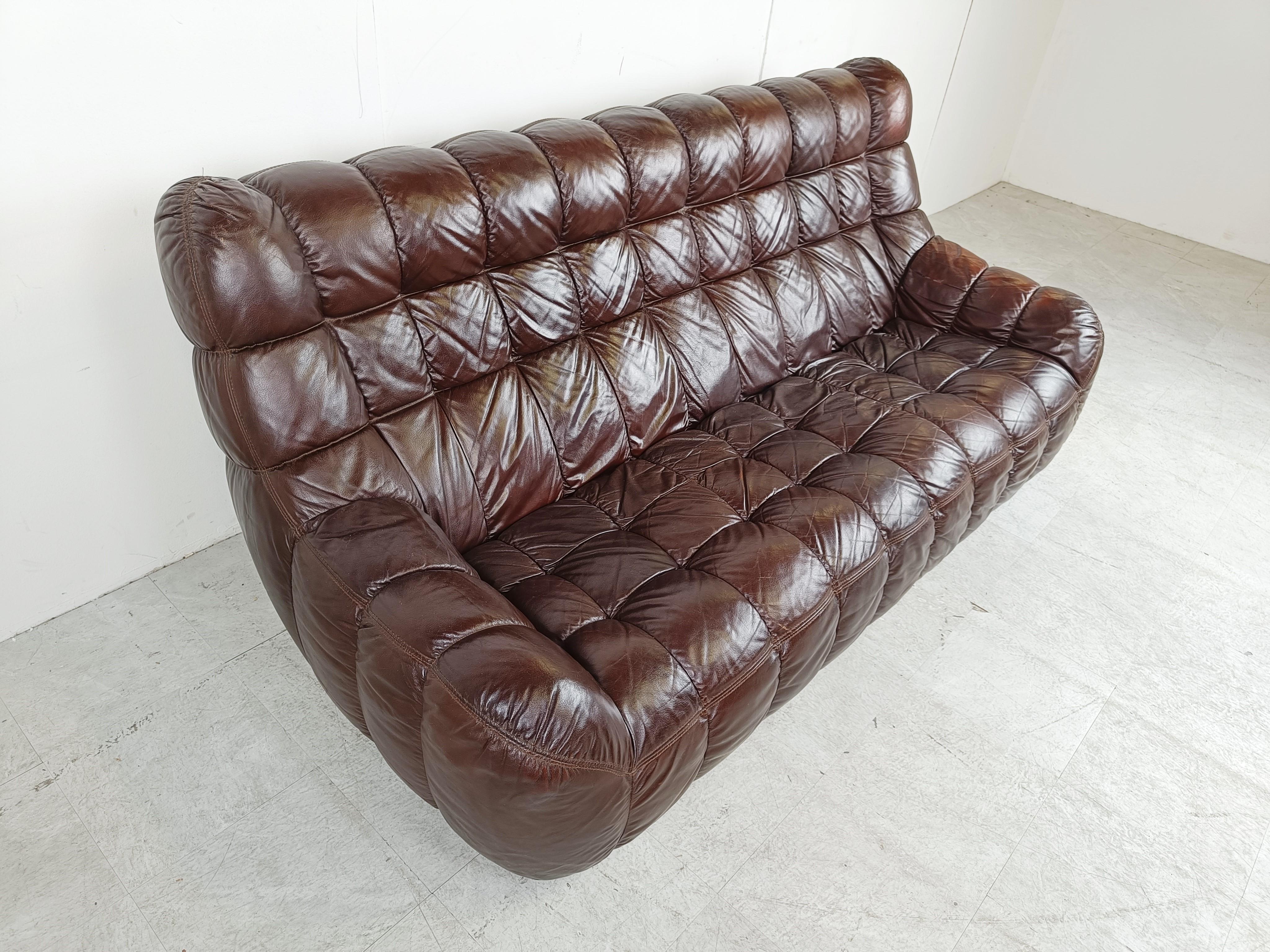 Vintage brown leather sofa, 1970s  2