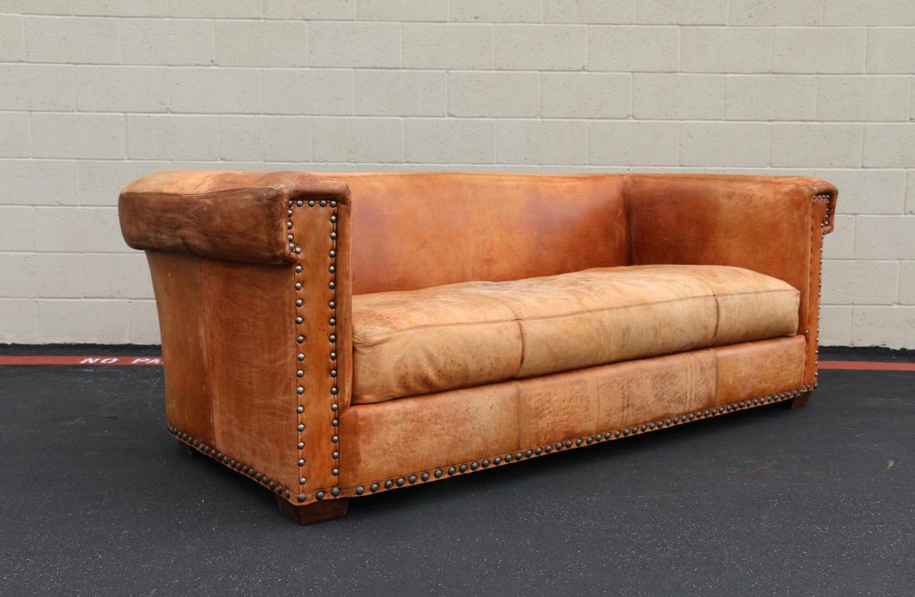 Mid-Century Modern Canapé en cuir vintage Brown par Ralph Brown pour Henredon Furniture Ind, Inc.