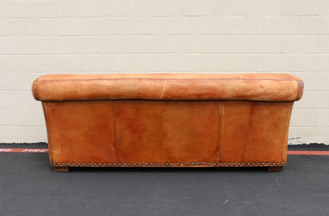 Vintage Brown Leather Sofa by Ralph Lauren for Henredon Furniture Ind., Inc. In Good Condition In North Hollywood, CA