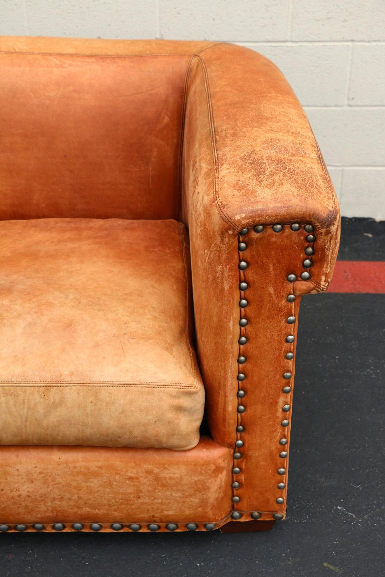 20ième siècle Canapé en cuir vintage Brown par Ralph Brown pour Henredon Furniture Ind, Inc.
