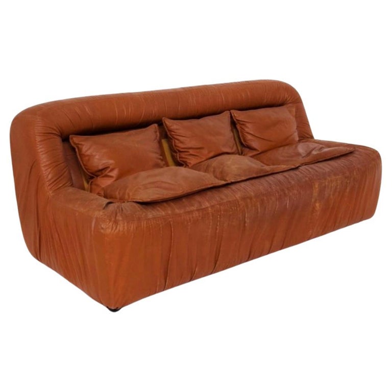 Vintage Brown Leather Sofa For Sale at 1stDibs