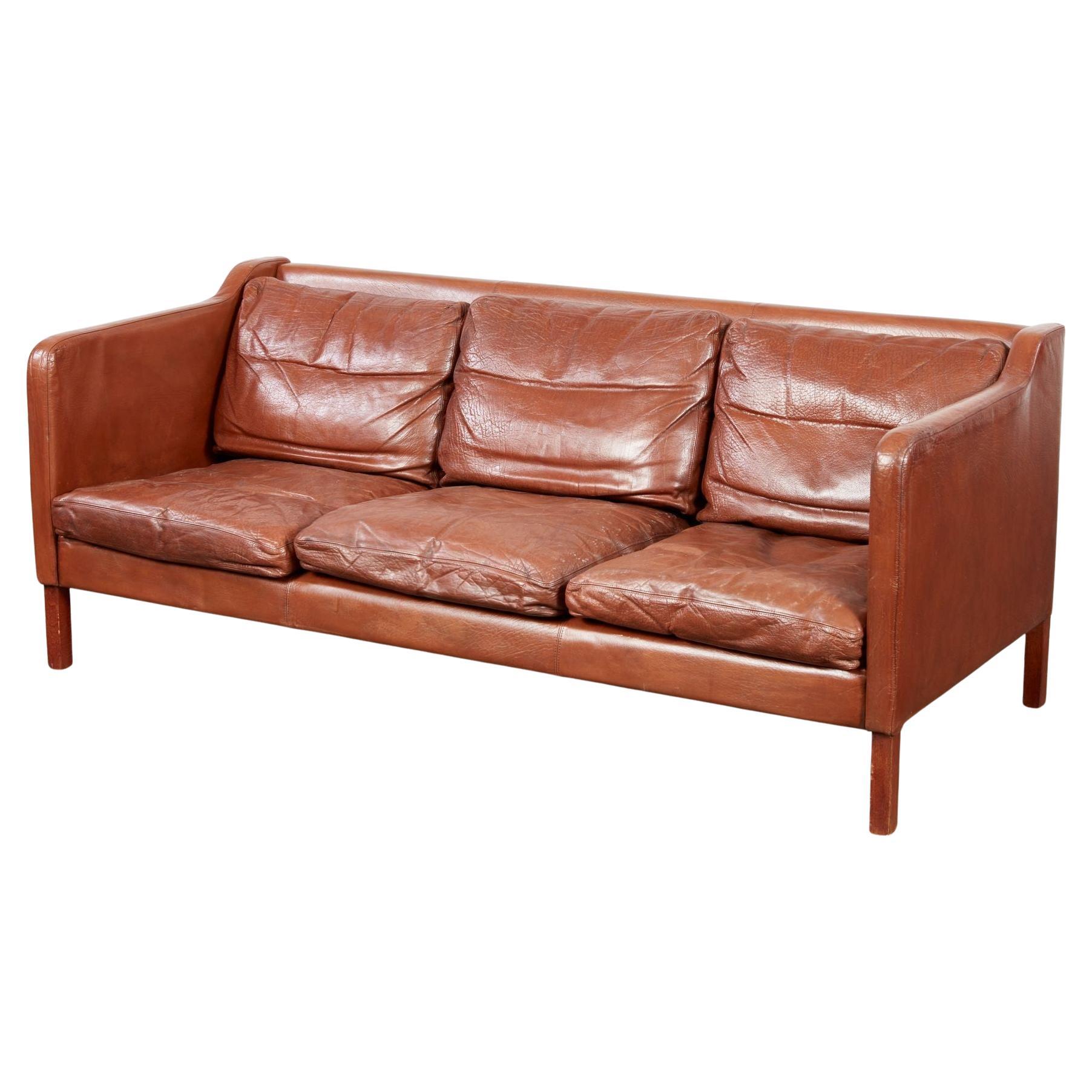 Danish Modern Cognac Leather Sofa For Sale