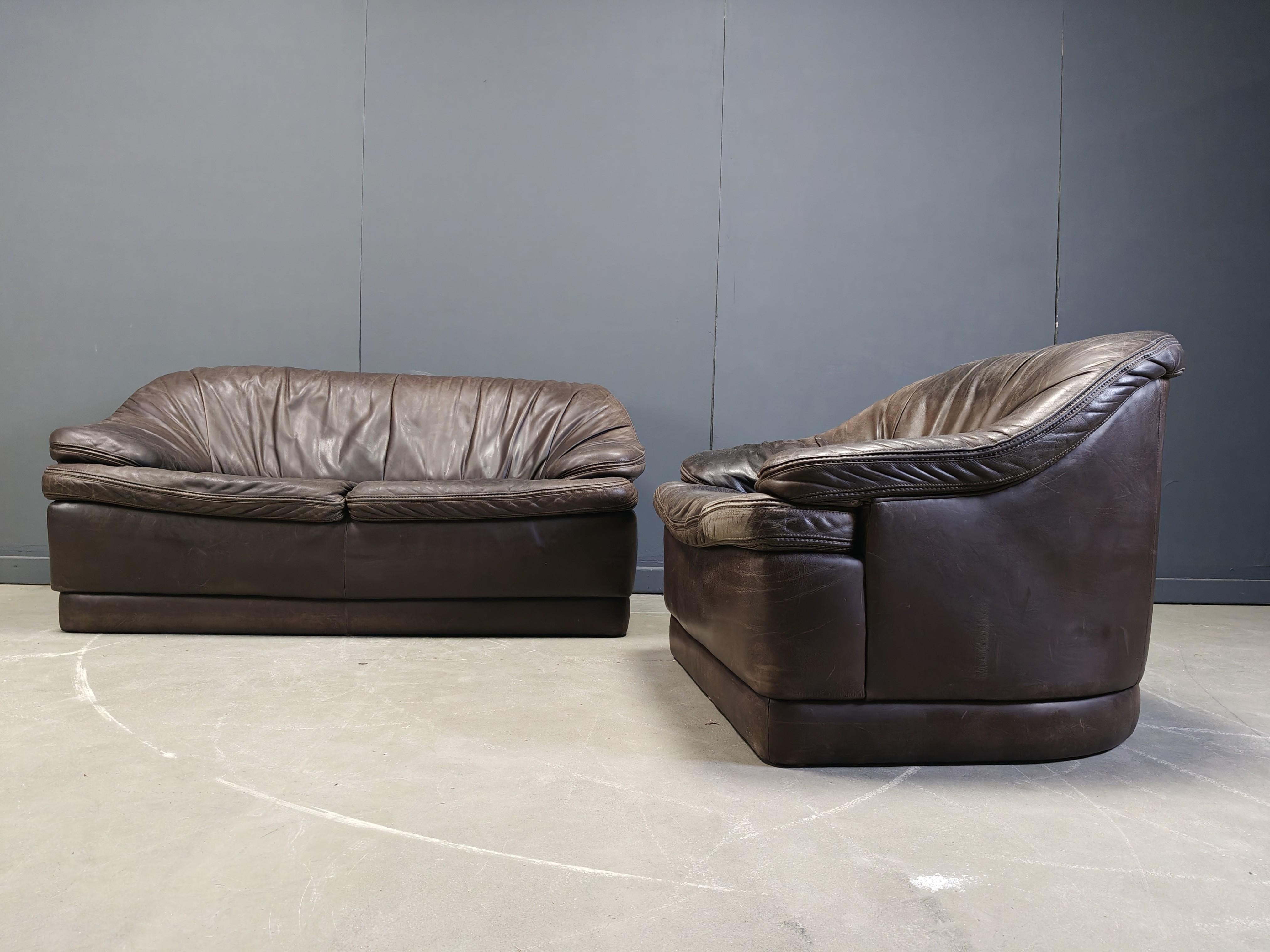 Ensemble de canapé vintage en cuir marron, 1970 en vente 4