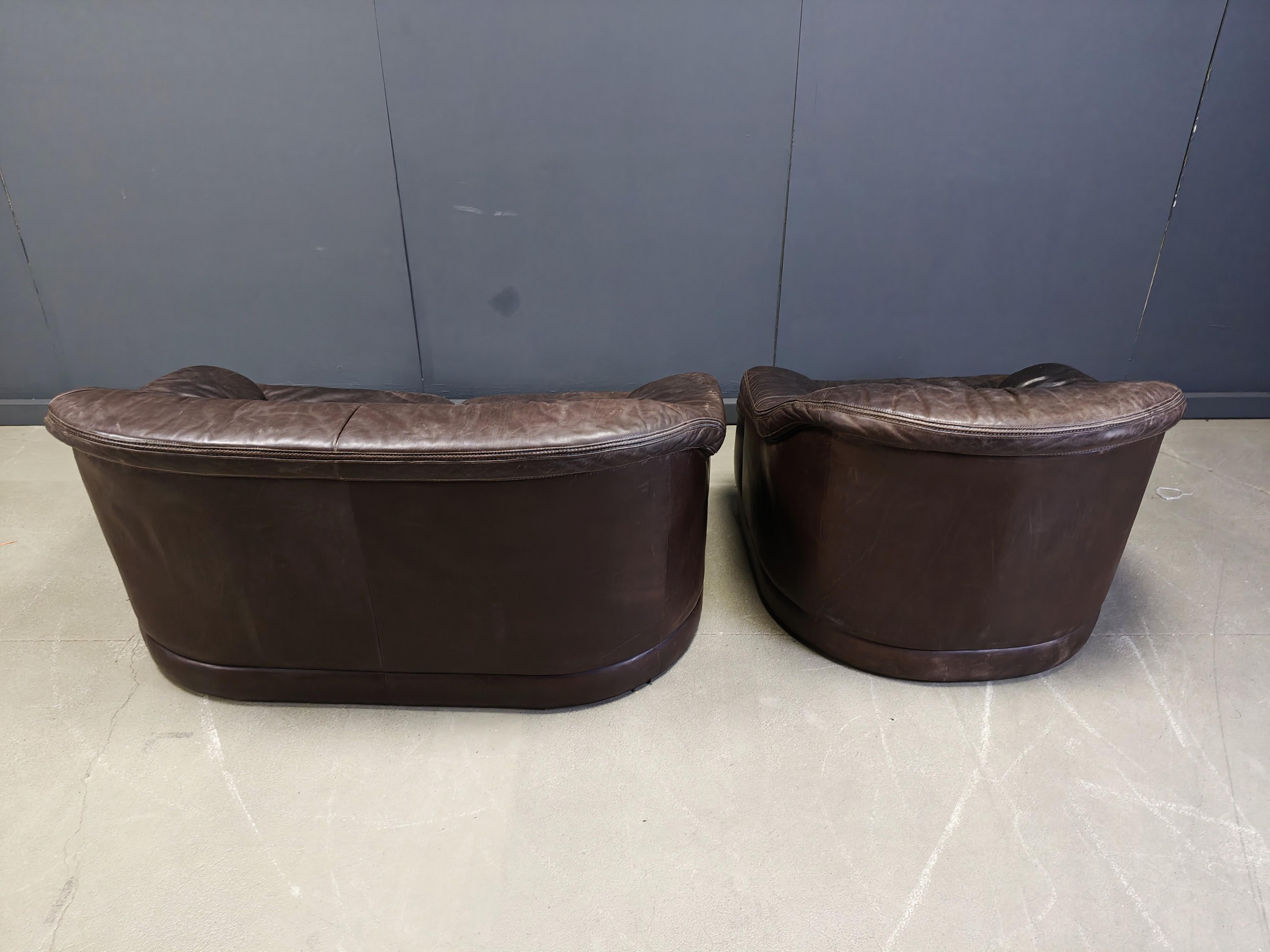 Allemand Ensemble de canapé vintage en cuir marron, 1970 en vente