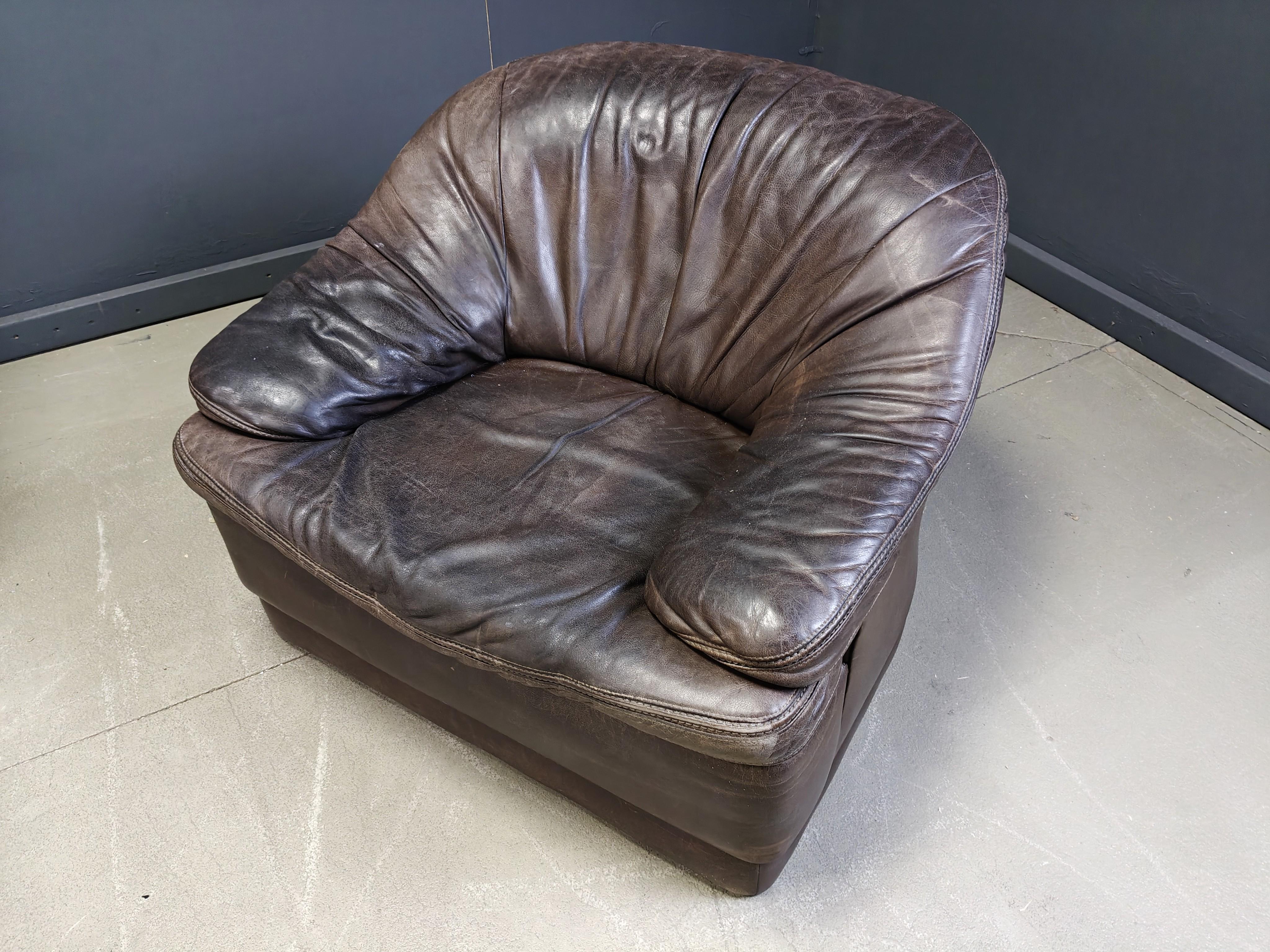 Ensemble de canapé vintage en cuir marron, 1970 Bon état - En vente à Leuven, Vlaams Gewest