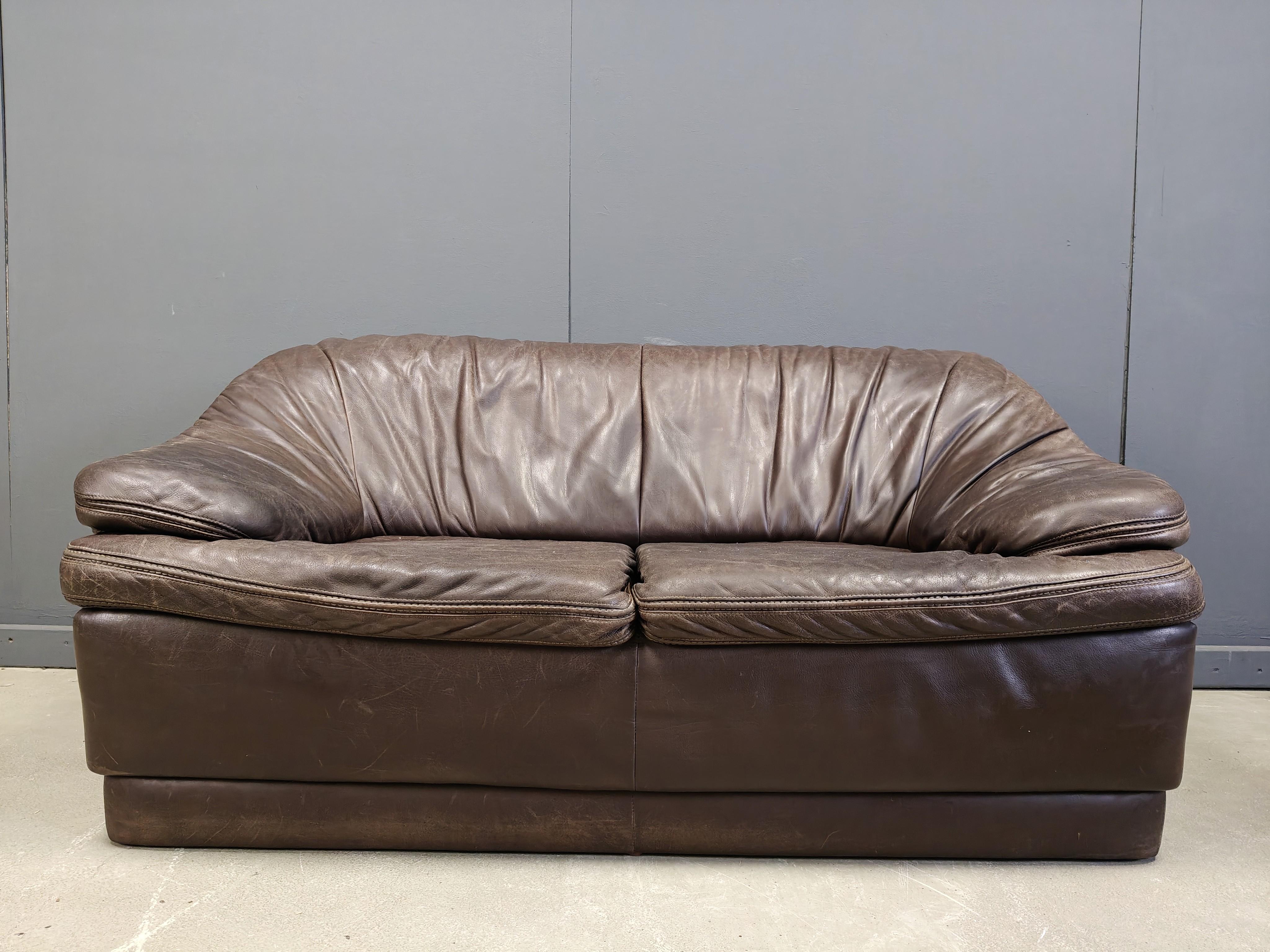 Fin du 20e siècle Ensemble de canapé vintage en cuir marron, 1970 en vente