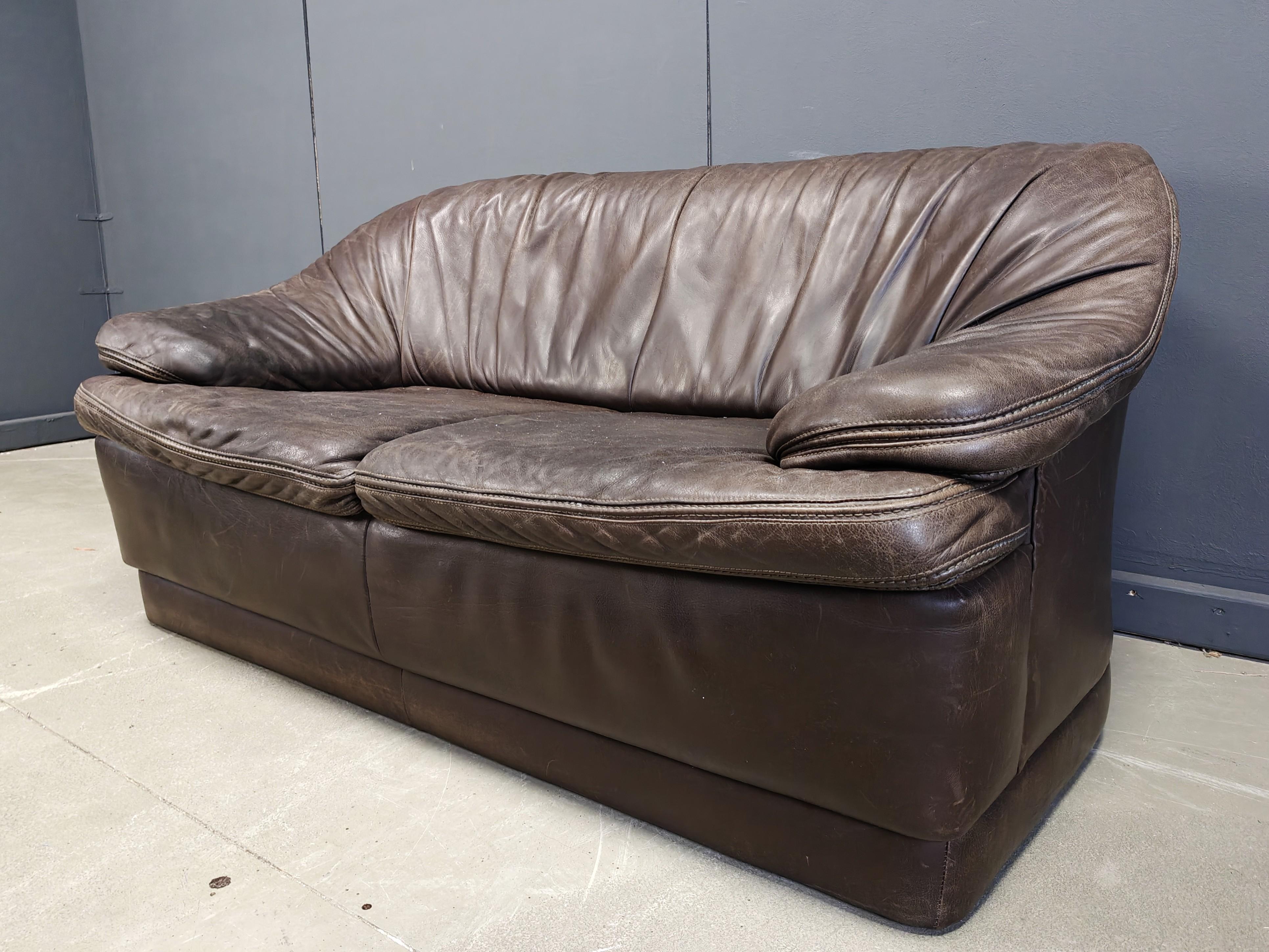 Cuir Ensemble de canapé vintage en cuir marron, 1970 en vente