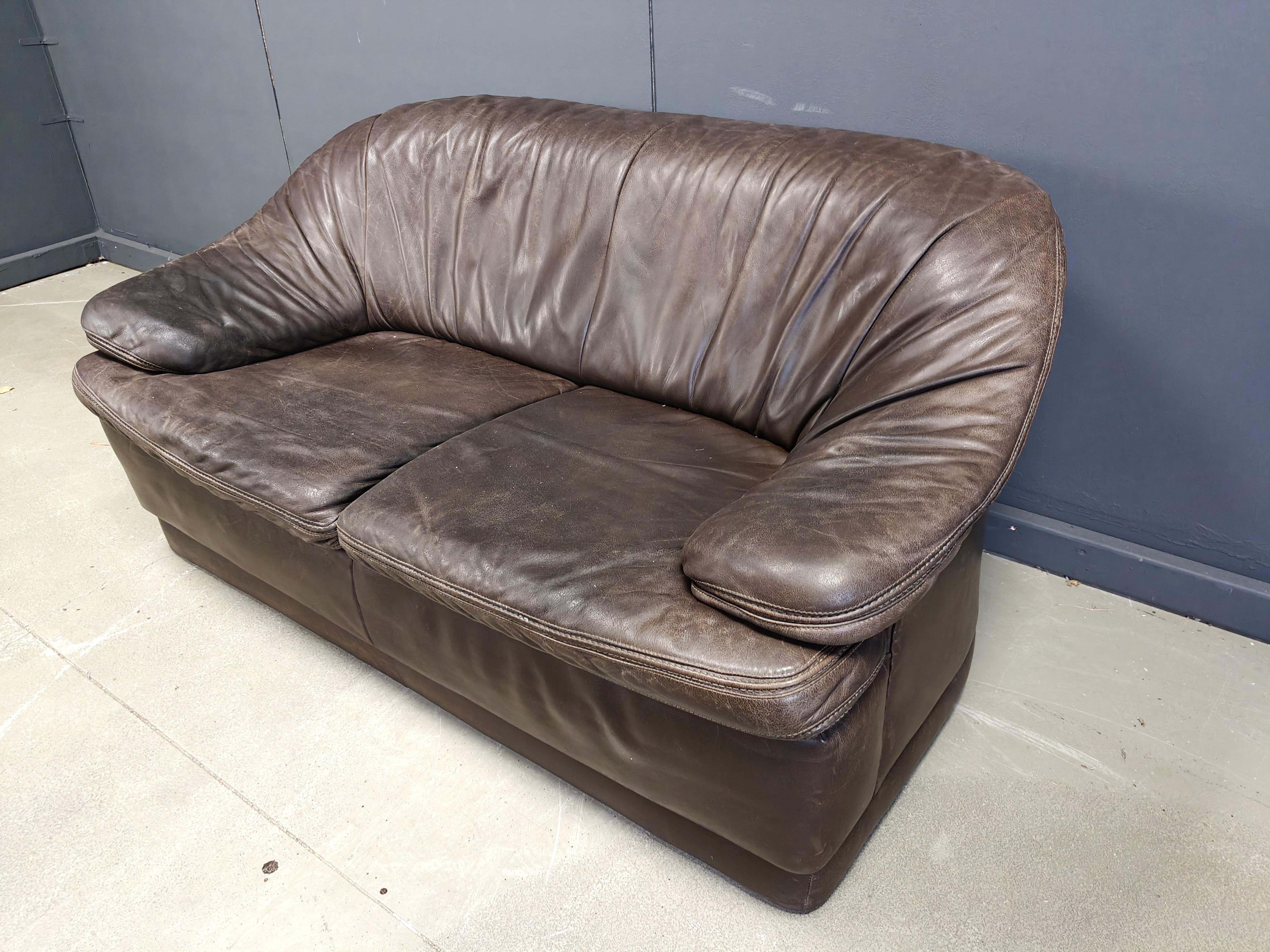 Ensemble de canapé vintage en cuir marron, 1970 en vente 1