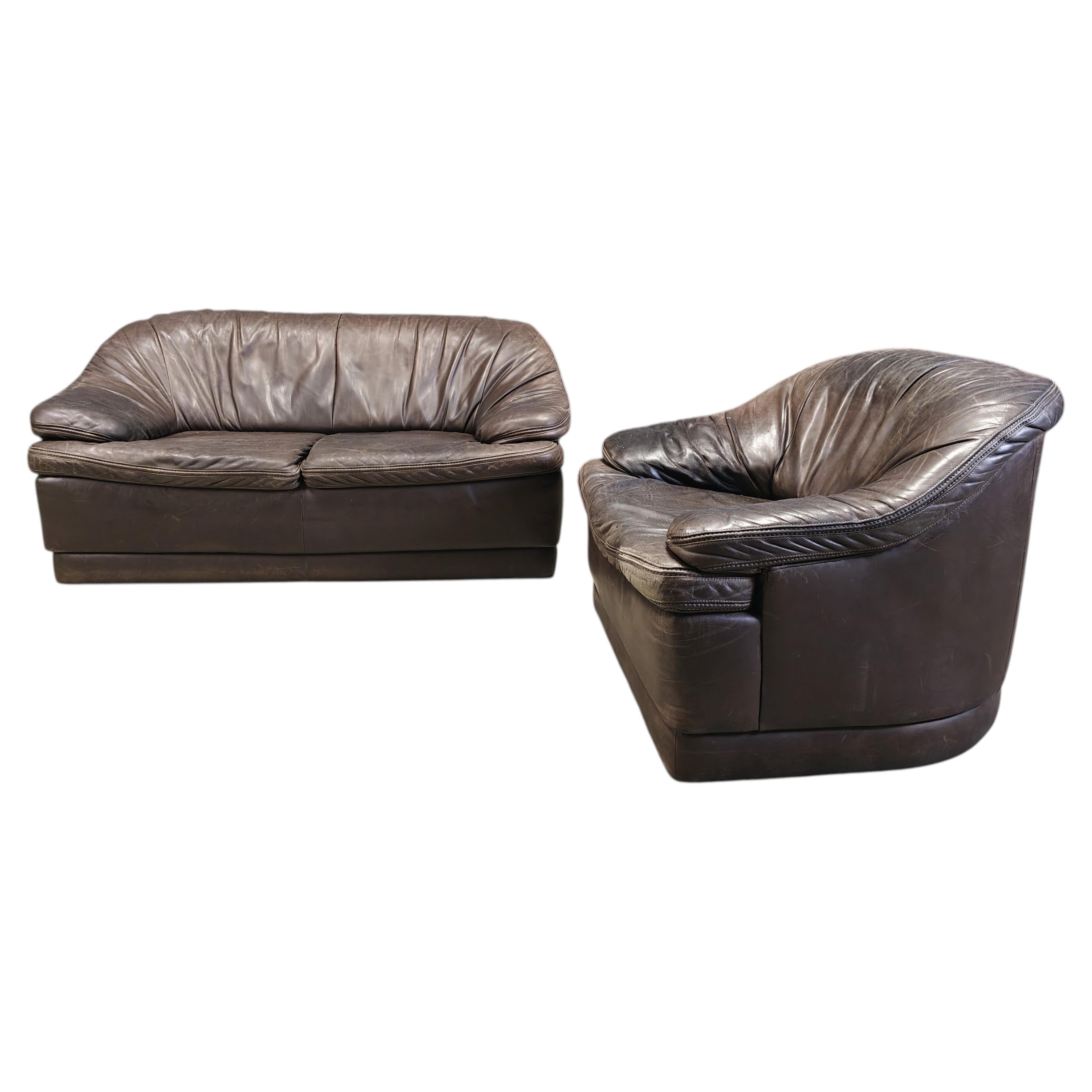 Braunes Ledersofa im Vintage-Stil, 1970er Jahre