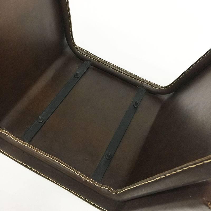 French Brown Leather Stitched Magazine Rack Table, 1960s For Sale 3