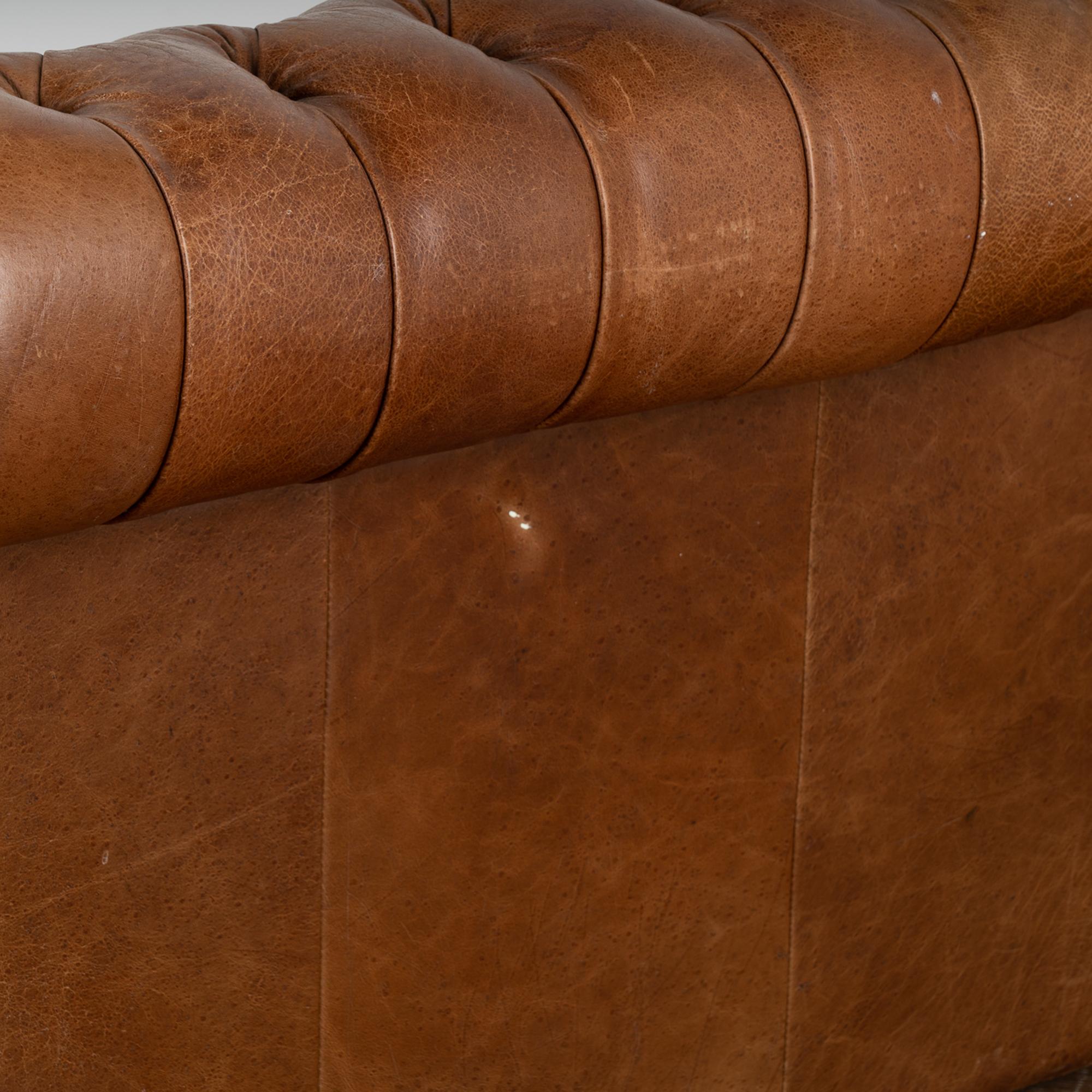 Vintage Brown Leather Three Seat Chesterfield Sofa, Denmark circa 1960-70 For Sale 5